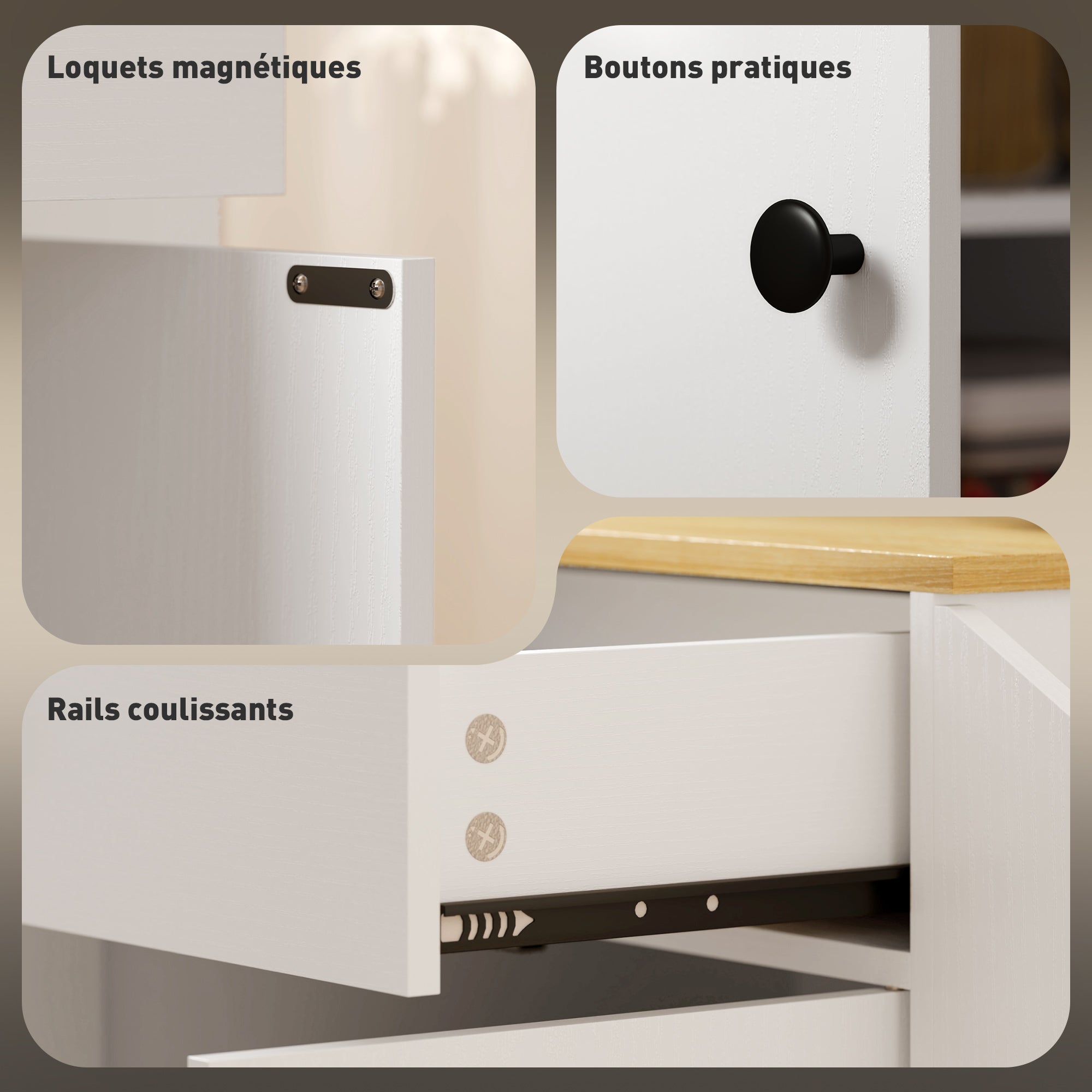 Îlot central cuisine mobile, desserte cuisine avec tiroir, étagère réglable, placard à deux portes, barre à serviettes et étagères à épices pour salle à manger, blanc