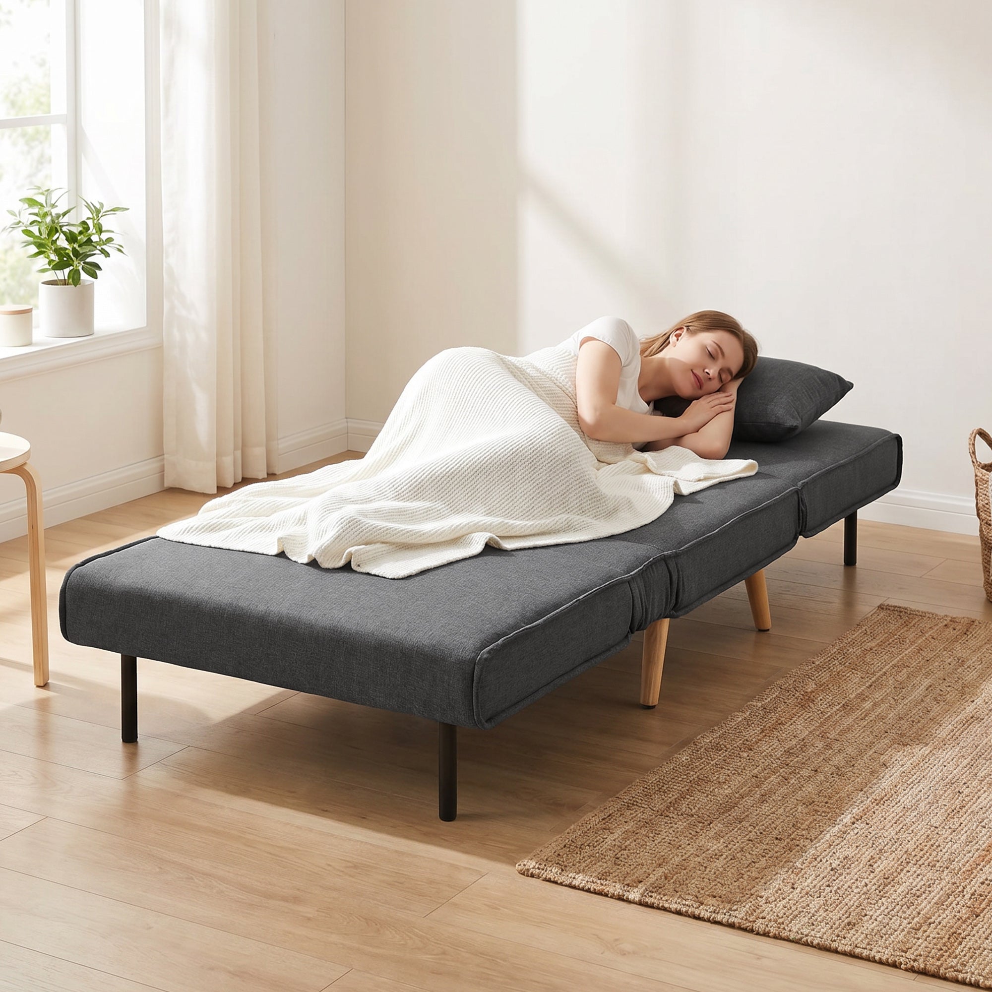 fauteuil convertible 1 place, fauteuil-lit chauffeuse 3 en 1 avec dossier réglable, oreiller, siège rembourré, tissu en lin, canapé-lit pour invités, salon, charge 120 Kg, 190/78 x 94 cm, gris