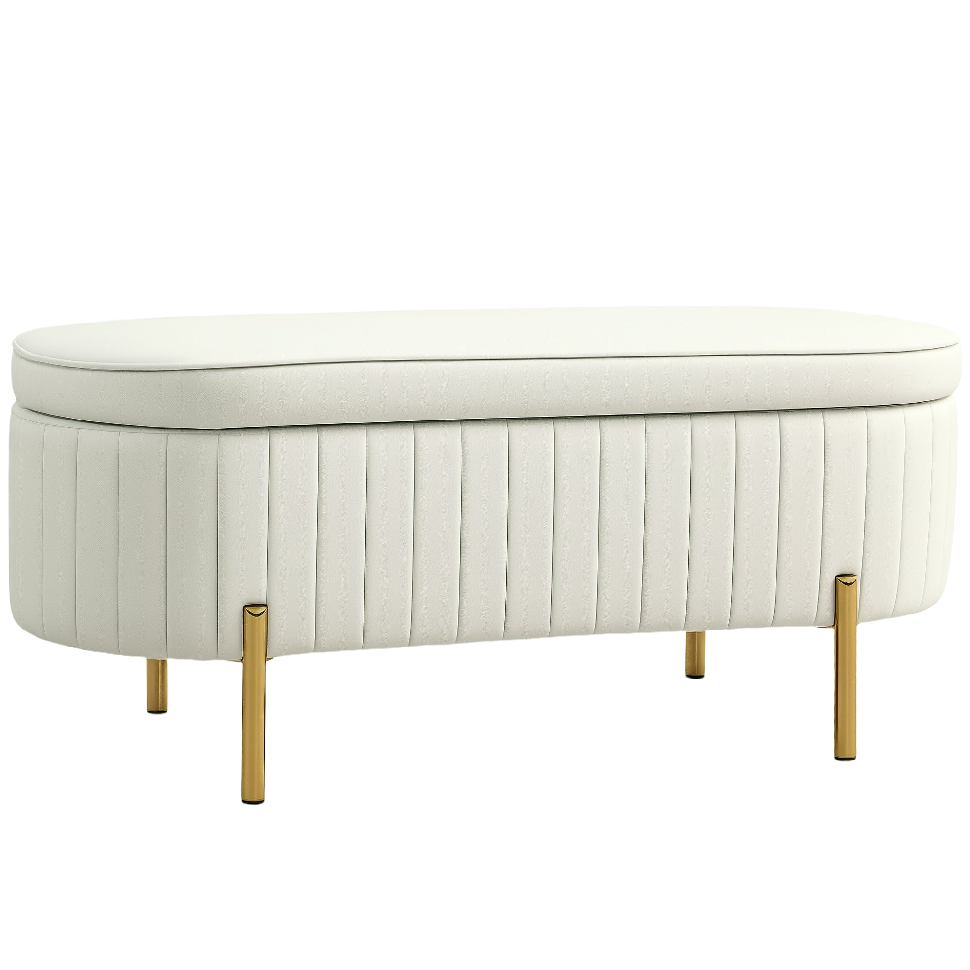 Banc de rangement, bout de lit en velours, coffre de rangement avec couvercle, pieds en métal, capacité 72 L, jusqu'à 220 kg, banquette pour salon, chambre, entrée, 108x44x43,5cm, crème