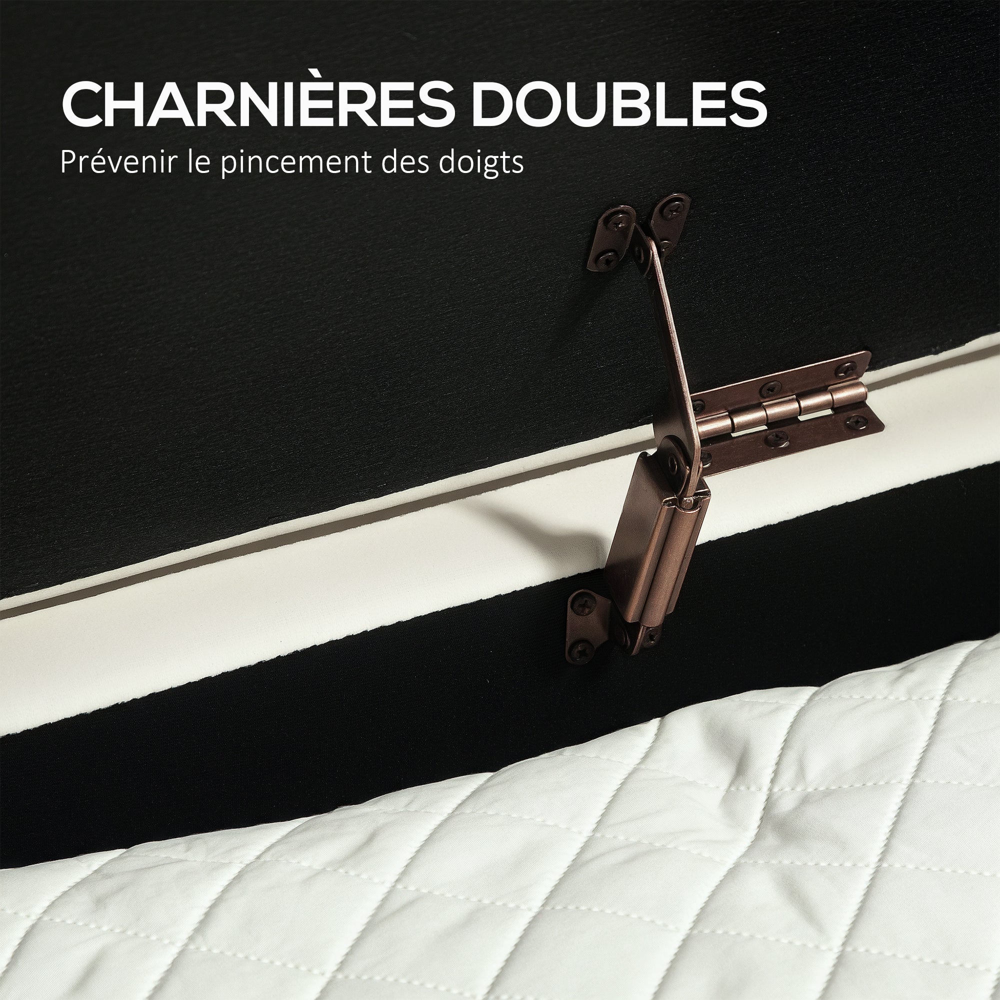 Banc de rangement, bout de lit en velours, coffre de rangement avec couvercle, pieds en métal, capacité 72 L, jusqu'à 220 kg, banquette pour salon, chambre, entrée, 108x44x43,5cm, crème