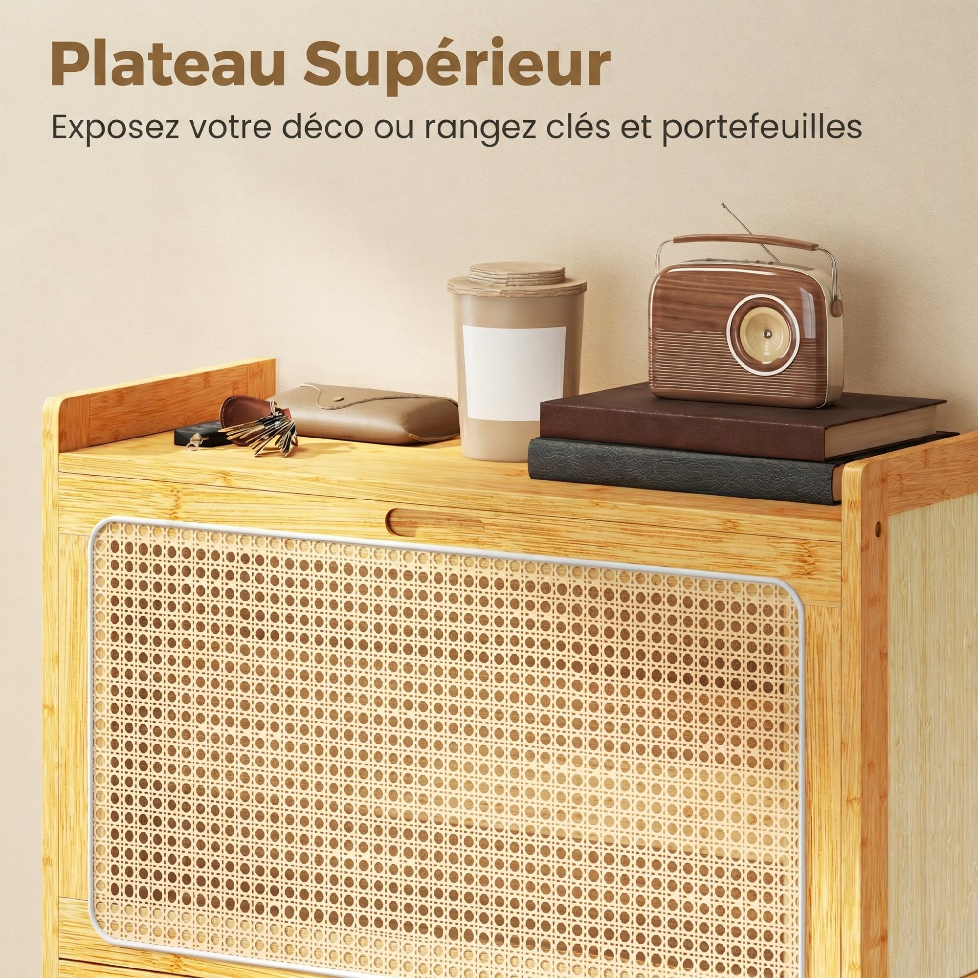 Meuble à chaussures 21 paires en bambou, armoire à chaussures étroite avec 3 tiroirs rabattables et étagères réglables, style bohème, pour couloir, entrée, 69 x 29 x 119,8 cm, bois naturel