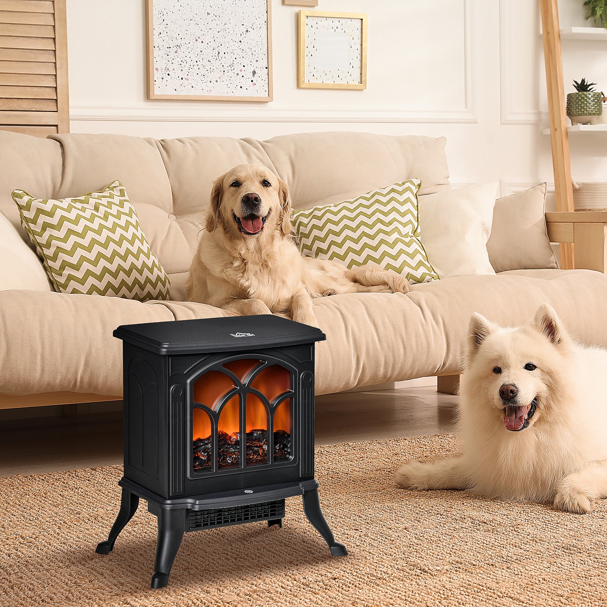 Cheminée électrique sur pied 750/1500 W, fausse cheminée décorative avec effet flamme LED, protection contre la surchauffe, zone de couverture 15-20 m², noir