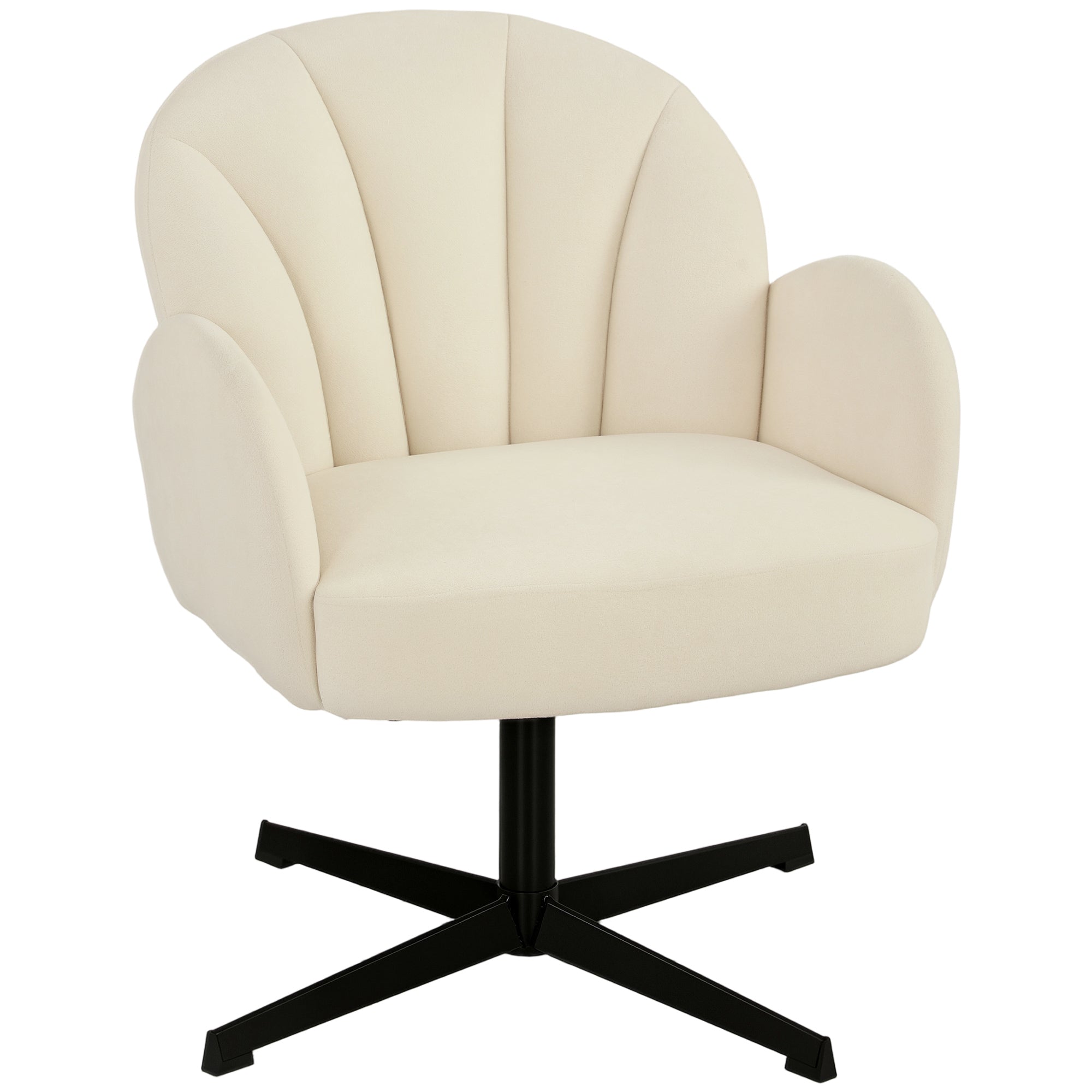 Fauteuil salon pivotant, fauteuil coquillage rembourré en velours avec coussin à ressorts, base en acier, chaise coiffeuse moderne, pour chambre, coins lecture, beige