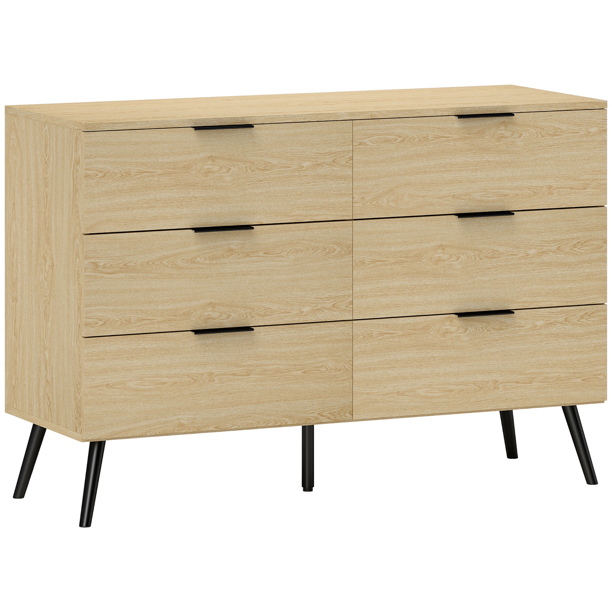 Commode 6 tiroirs Commode pour chambre à coucher design moderne avec anti-basculement 110L x 40l x 75H cm Aspect bois
