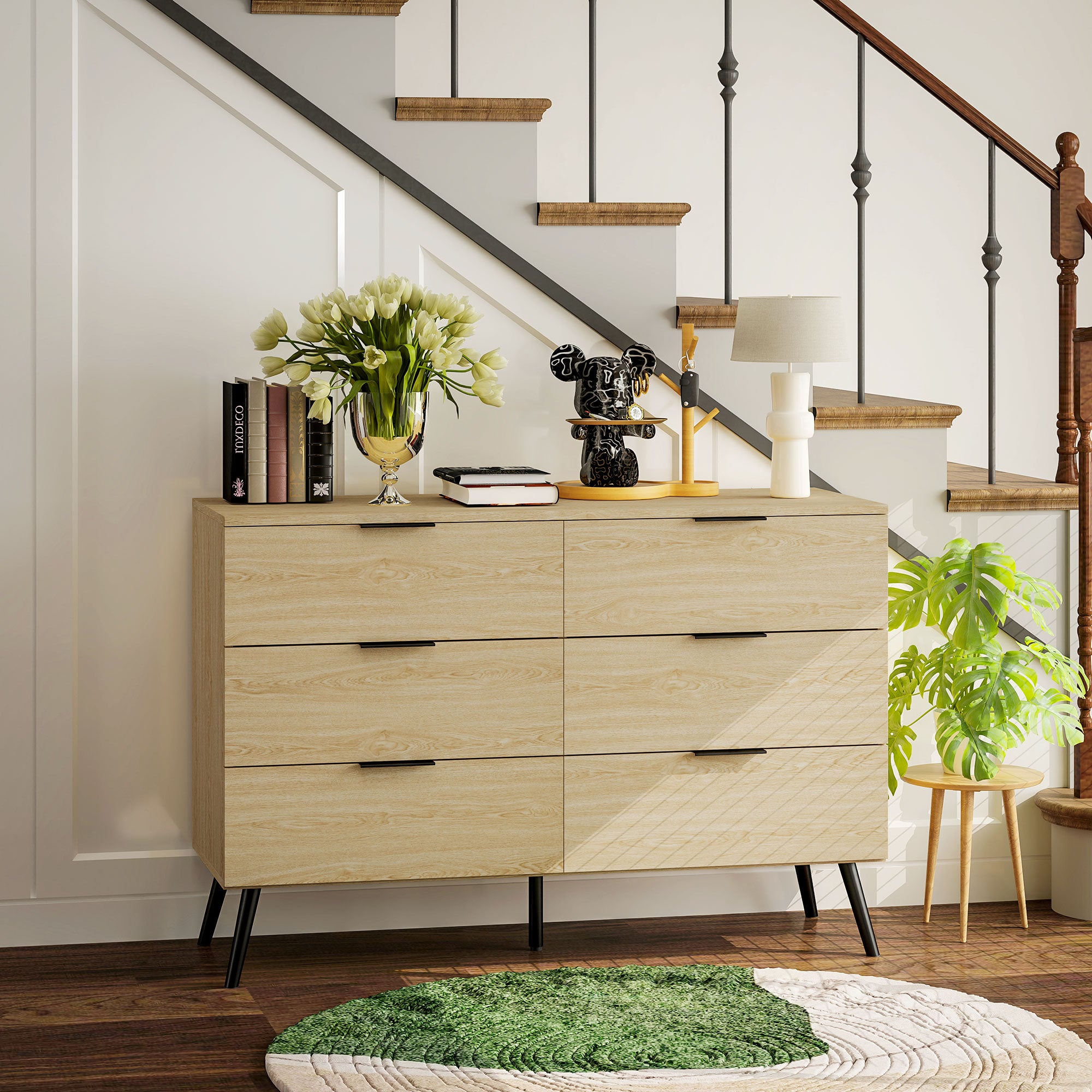 Commode 6 tiroirs Commode pour chambre à coucher design moderne avec anti-basculement 110L x 40l x 75H cm Aspect bois