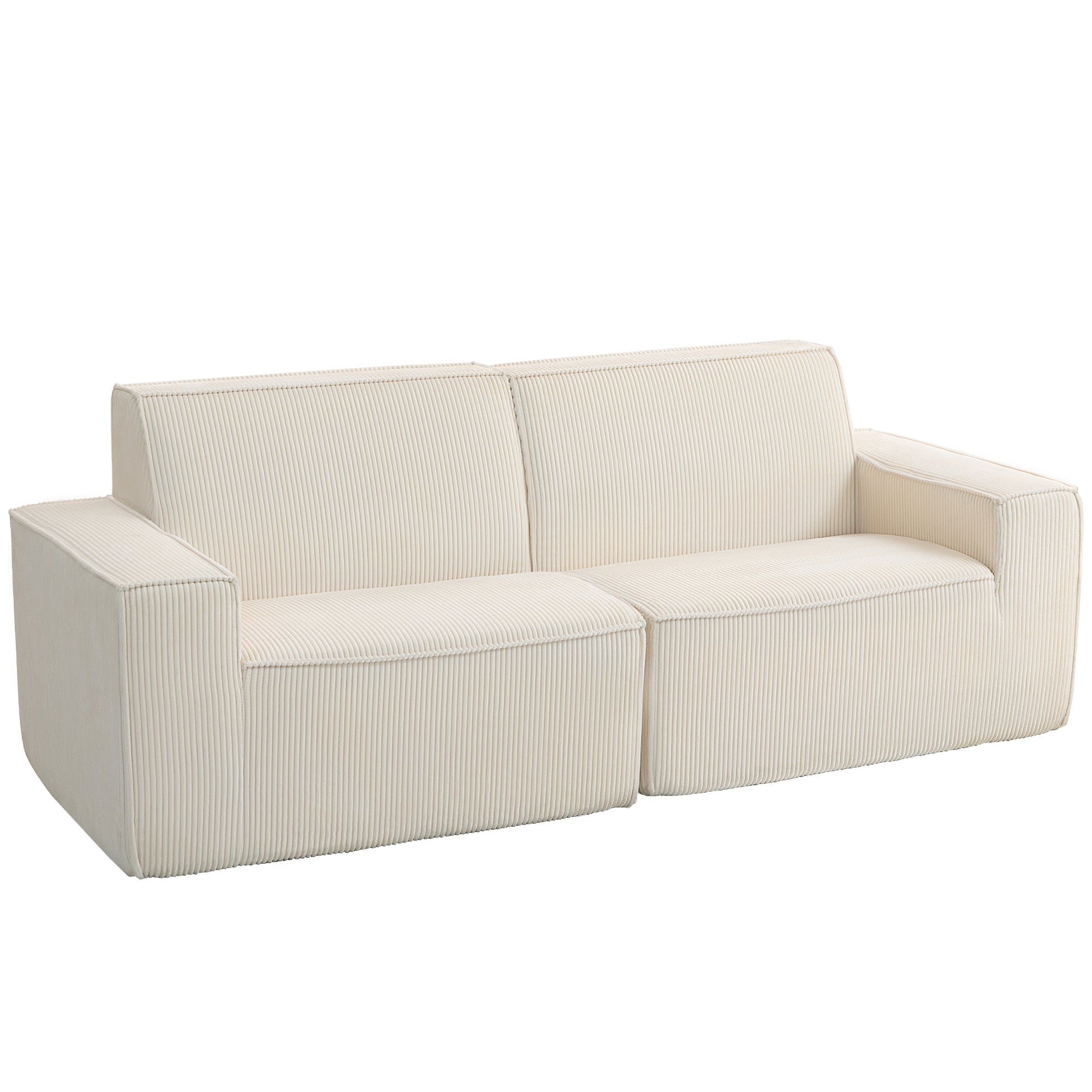 Canapé 3 places en velours côtelé 230 cm, canapé moderne avec assise et accoudoirs rembourrées, entièrement compressé pas de montage nécessaire, pour salon, chambre, bureau, beige