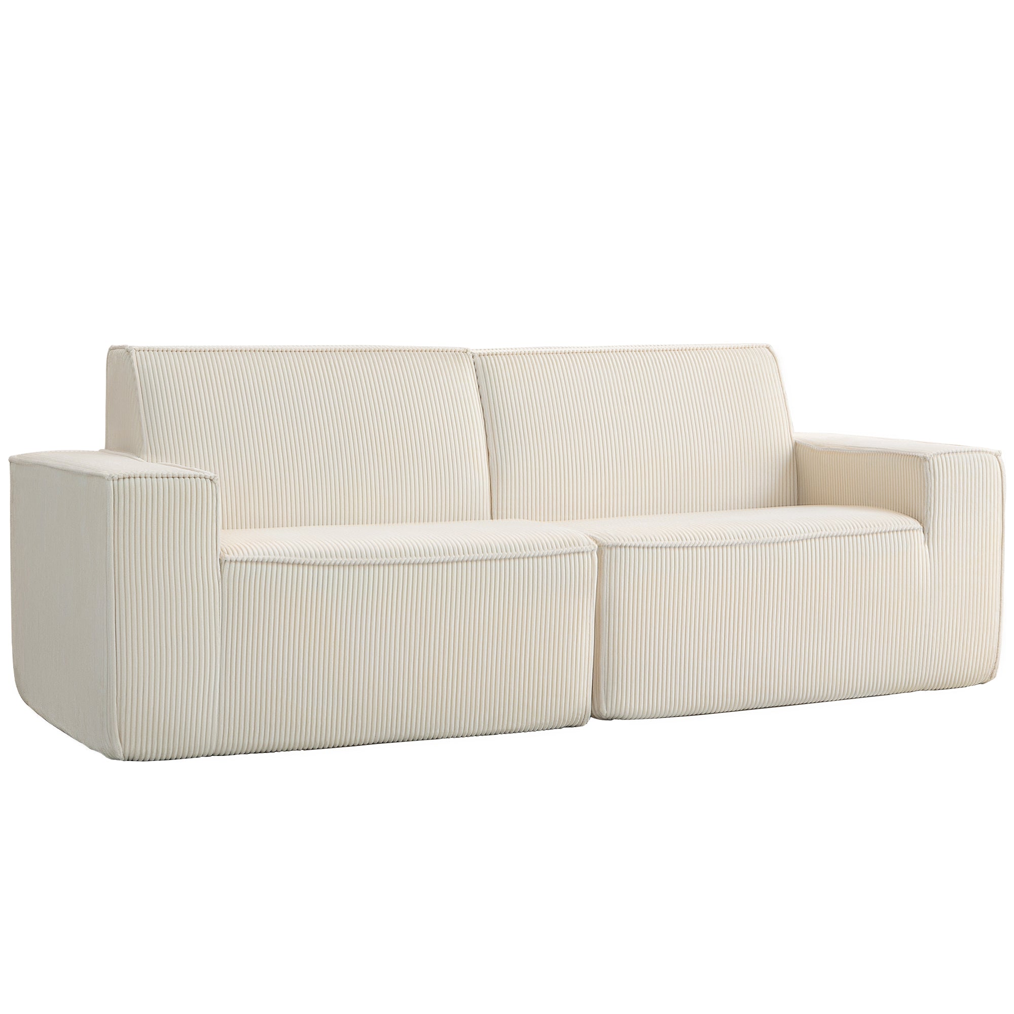 Canapé 3 places en velours côtelé 230 cm, canapé moderne avec assise et accoudoirs rembourrées, entièrement compressé pas de montage nécessaire, pour salon, chambre, bureau, beige