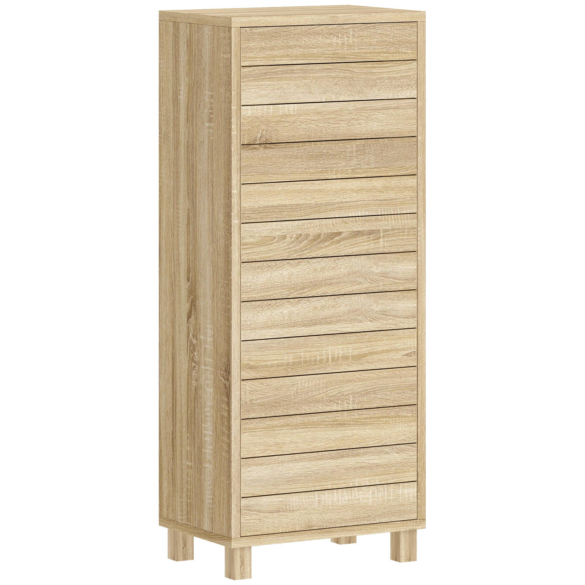 Meuble de Salle de Bain en Bois, Meuble de Rangement avec Étagère Réglable et Porte à Lamelles, Ouverture Pression, pour Salle de Bain, Salon, Chambre, 34 x 23 x 84 cm, Naturel
