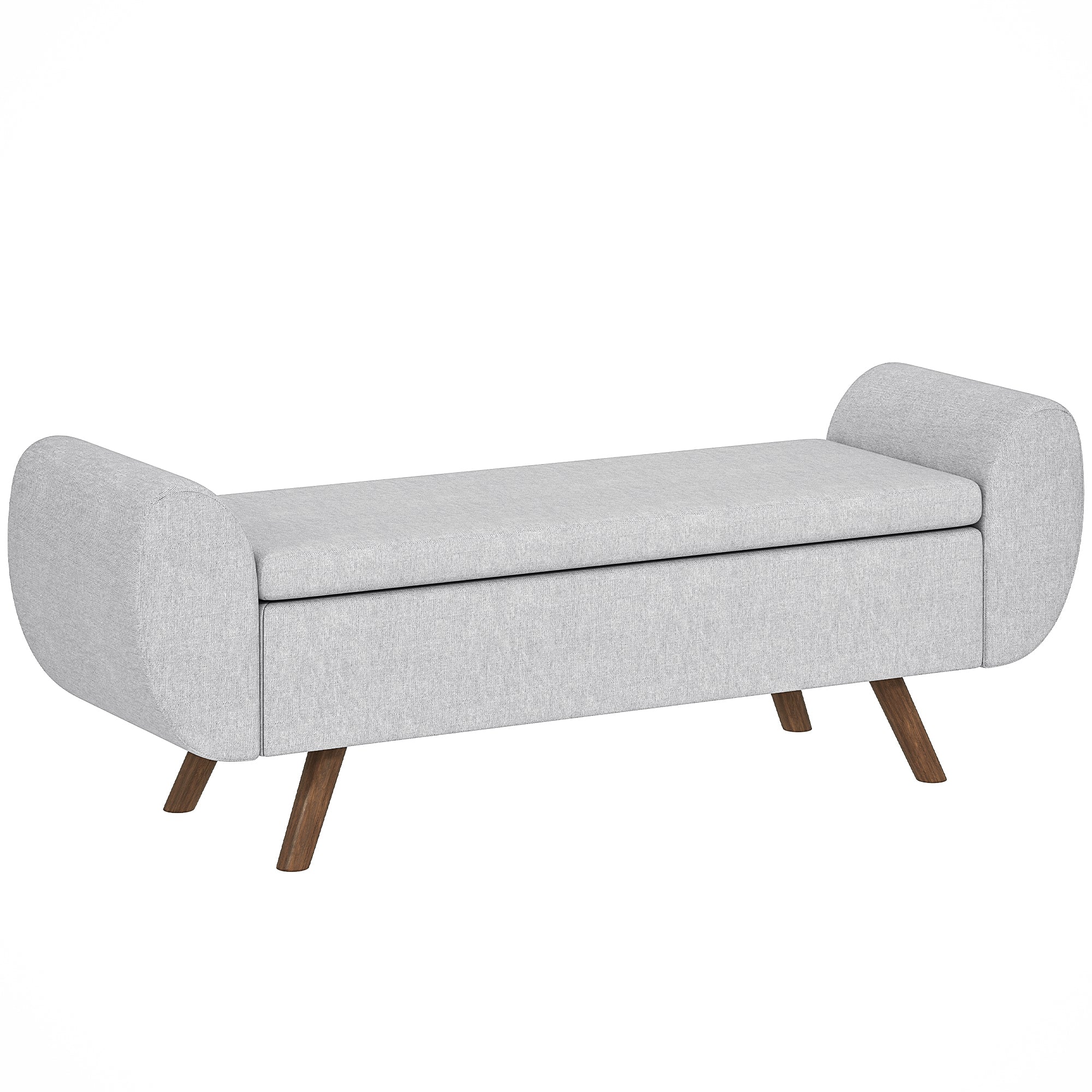 Banc de rangement 53,8L pouf salon bout de lit coffre de rangement repose-pieds avec siège rembourré en lin et accoudoirs, pour salon, chambre, entrée, 132 x 42 x 50 cm, gris