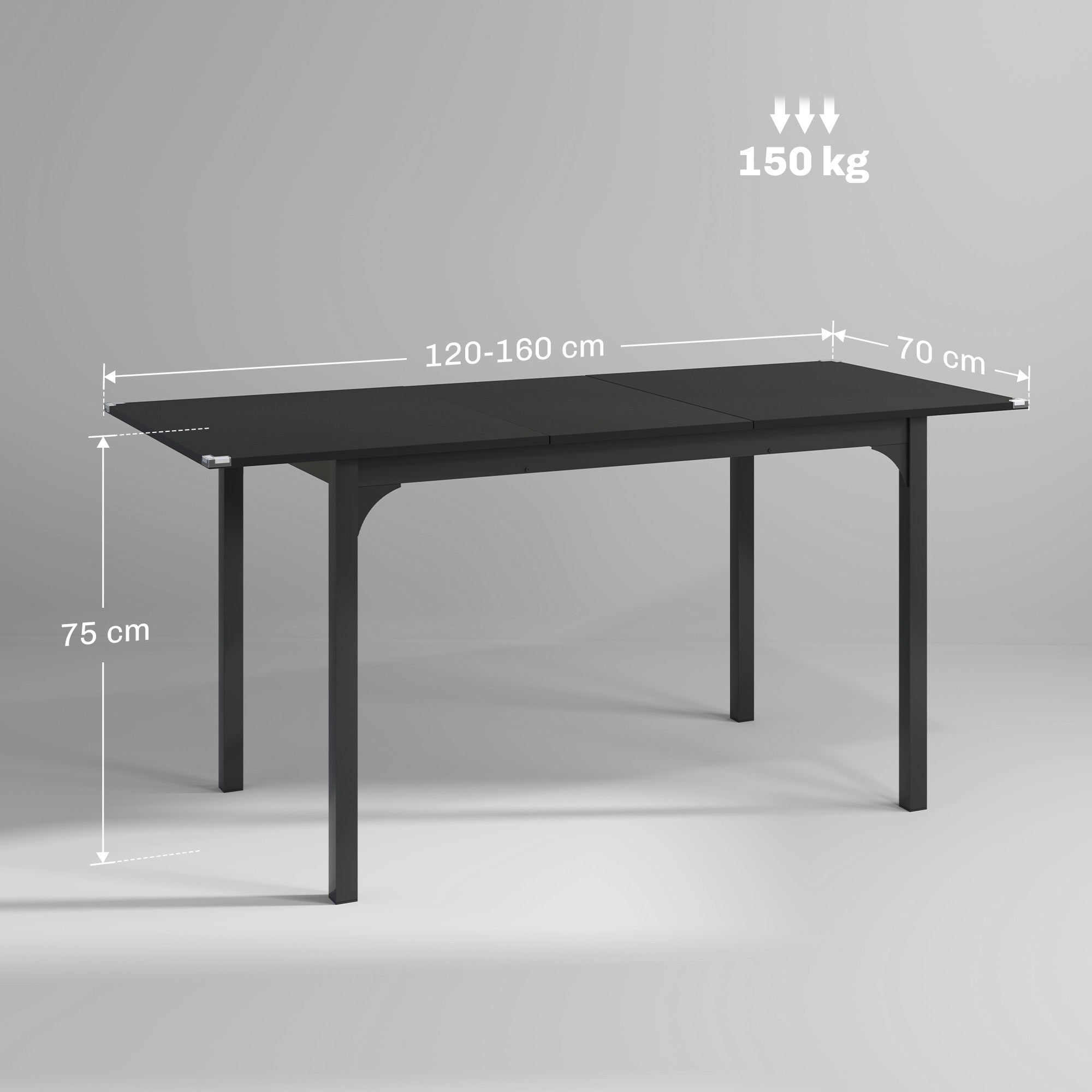 Table à manger pliante, table extensible cuisine rectangulaire jusqu'à 4 à 6 personnes, pieds en acier, pour petits espaces, salle à manger, noir