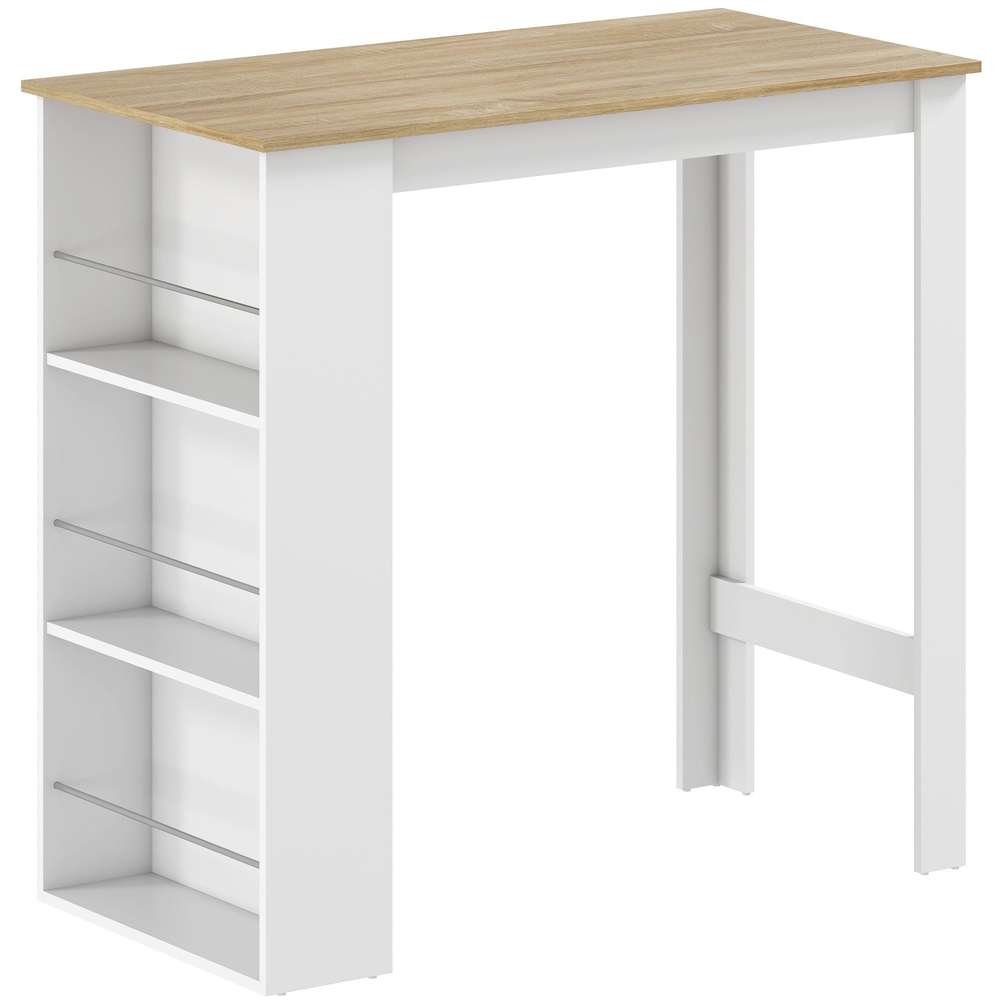 Table de bar table haute de cuisine mange-debout comptoir - dim. 112L x 57l x 106H cm - 3 étagères - aspect chêne clair blanc