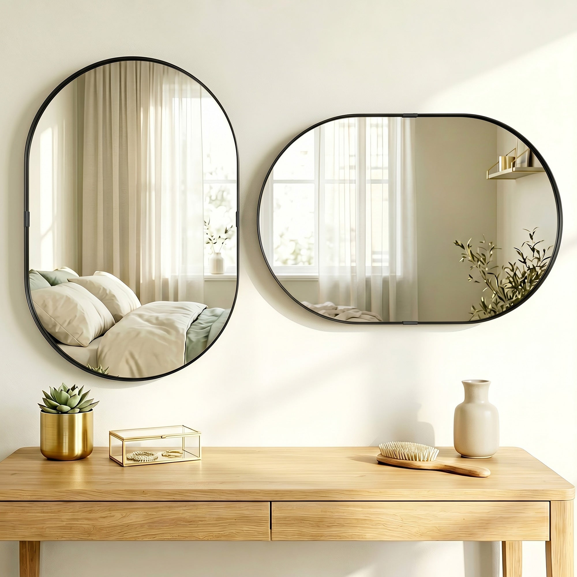 Miroir mural, miroir décoratif 60 x 90 cm en verre trempé et cadre en aluminium, pour salle de bain, chambre, salon, couloir, noir