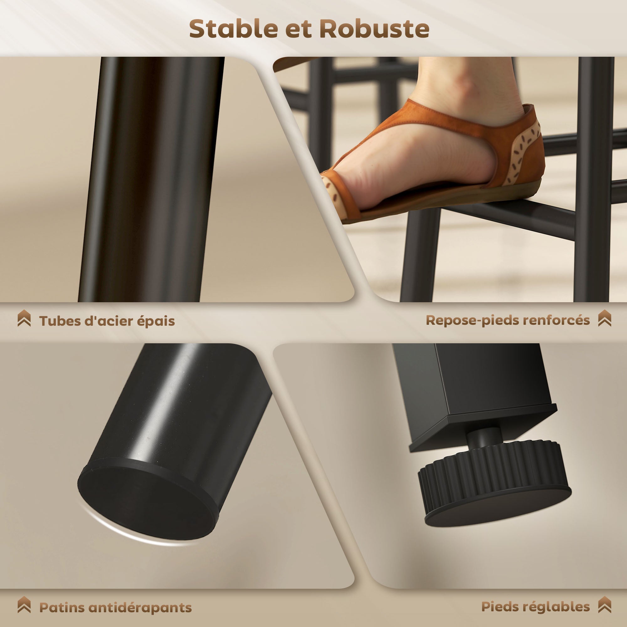 Ensemble table de bar avec tabourets, table à manger debout avec 2 chaises de bar rond avec repose-pieds, avec étagères de rangement, casiers à vin, porte-verres, effet bois naturel