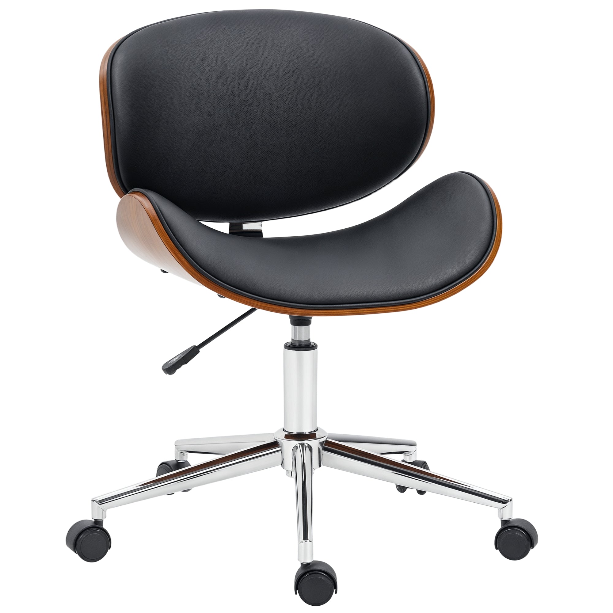 Chaise de bureau design vintage hauteur réglable siège pivotant 360° piètement chromé Bois peuplier revêtement synthétique 53L x 53P x 77-87H cm noir