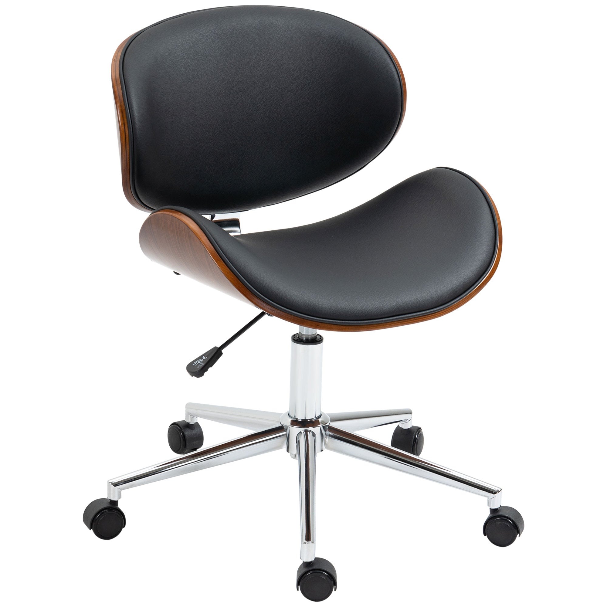 Chaise de bureau design vintage hauteur réglable siège pivotant 360° piètement chromé Bois peuplier revêtement synthétique 53L x 53P x 77-87H cm noir
