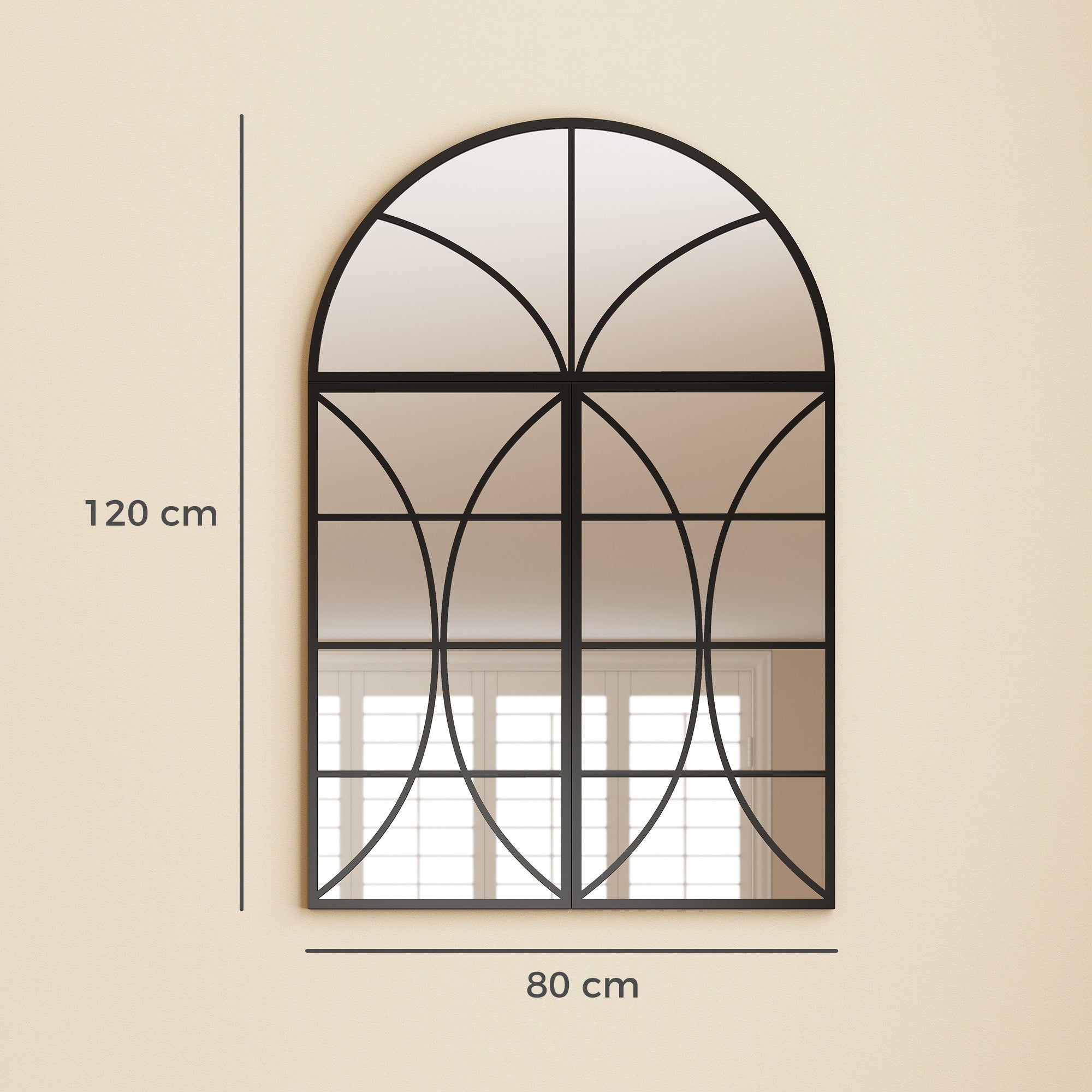 Miroir Mural Arqué 80 x 120 cm, Lot de 3 Pièces, Miroir Verrière Décoratif en Forme de Fenêtre, Verre Trempé Incassable, Cadre en Métal, pour Salon, Chambre à Coucher, Couloir, Noir