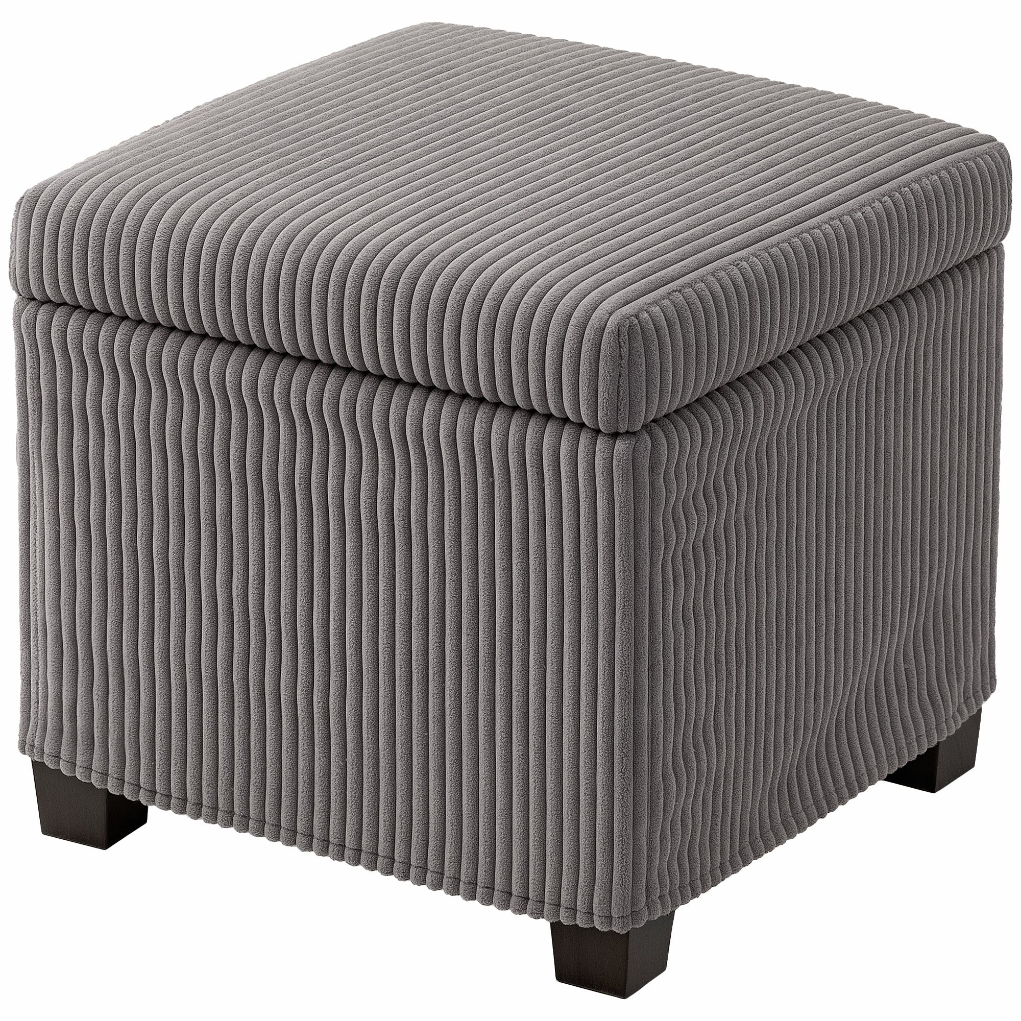 Coffre pouf rangement 30 L, tabouret de rangement avec couvercle amovible, ottoman repose-pied cube rembourré en velours côtelé, pour salon chambre entrée, charge 120 Kg, 40 x 40 x 40 cm, gris