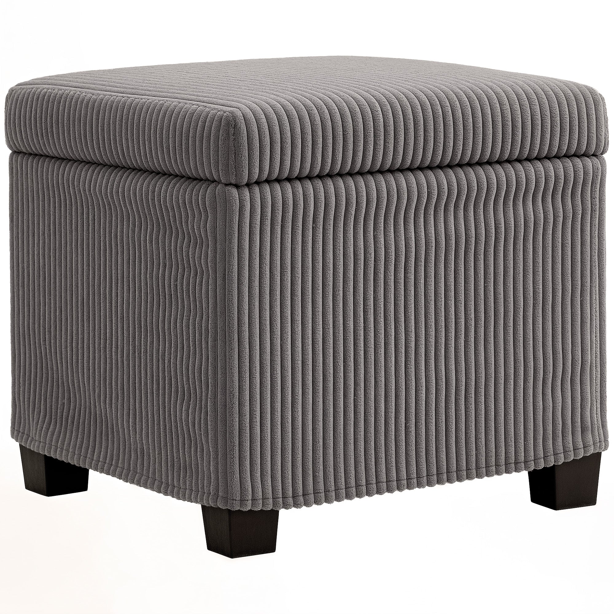 Coffre pouf rangement 30 L, tabouret de rangement avec couvercle amovible, ottoman repose-pied cube rembourré en velours côtelé, pour salon chambre entrée, charge 120 Kg, 40 x 40 x 40 cm, gris