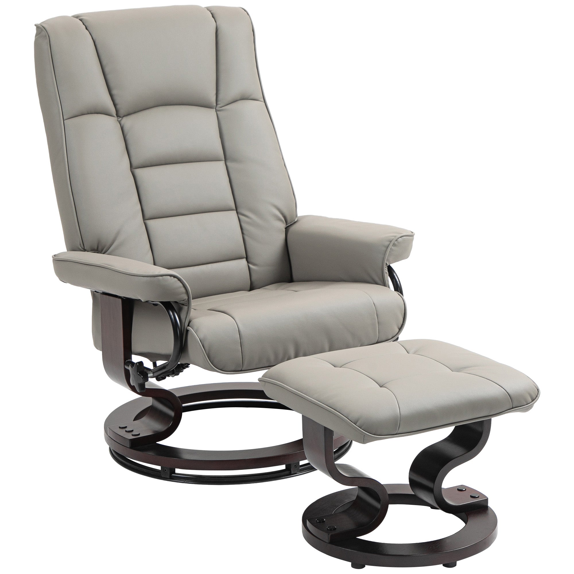 Fauteuil de relaxation inclinable avec repose-pied fauteuil relax de salon pivotant, cadre en bois revêtement synthétique 76 x 85 x 104 cm gris