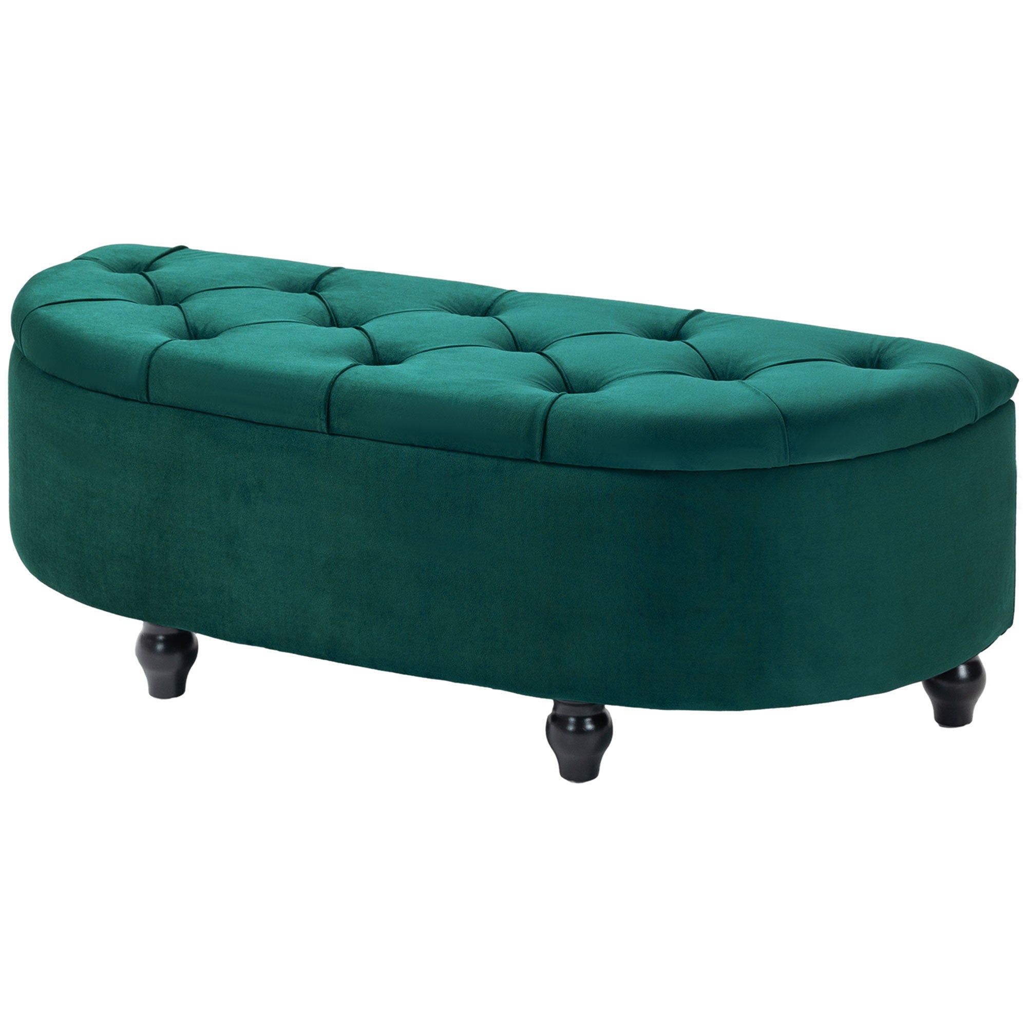 Banc de rangement, coffre de rangement design capitonné demi-cercle bout de lit avec revêtement velours, pieds en bois d'hévéa, pour salon, chambre, entrée, 120 x 46 x 42 cm, vert