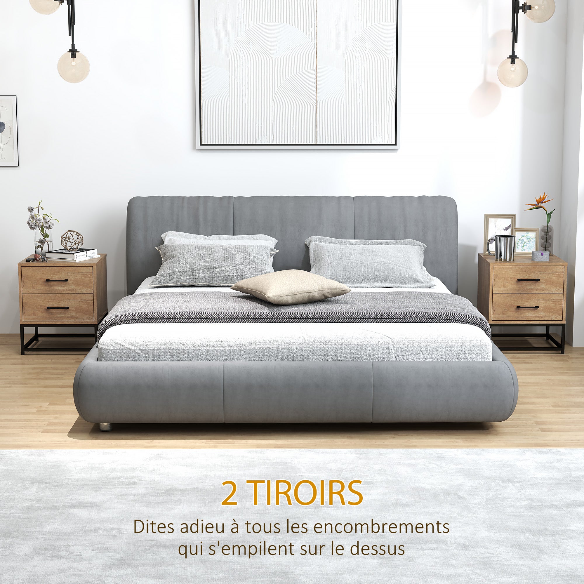 Lot de 2 tables de chevet table de nuit avec 2 tiroirs, table d'appoint style industriel pour chambre à coucher, salon, dim. 40 x 39,5 x 48 cm finition bois naturel