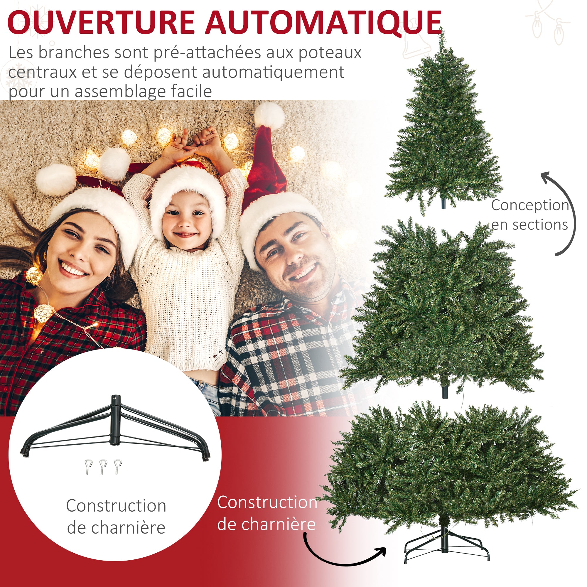 Sapin de Noël Artificiel Lumineux 210H cm LED x 700 Blanc Chaud + Support Pied 2154 Branches Vert