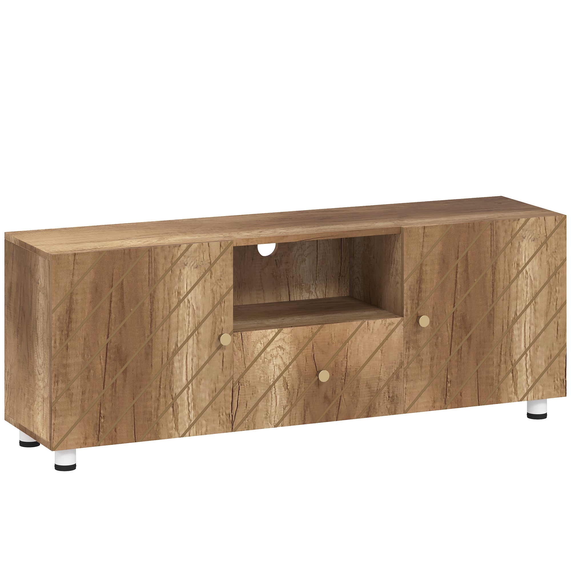 Meuble TV meuble télé bois banc TV pour téléviseur jusqu'à 50 pouces avec 2 placards et compartiment ouvert et tiroir pour salon chambre à coucher, 120 x 30 x 45 cm, bois naturel