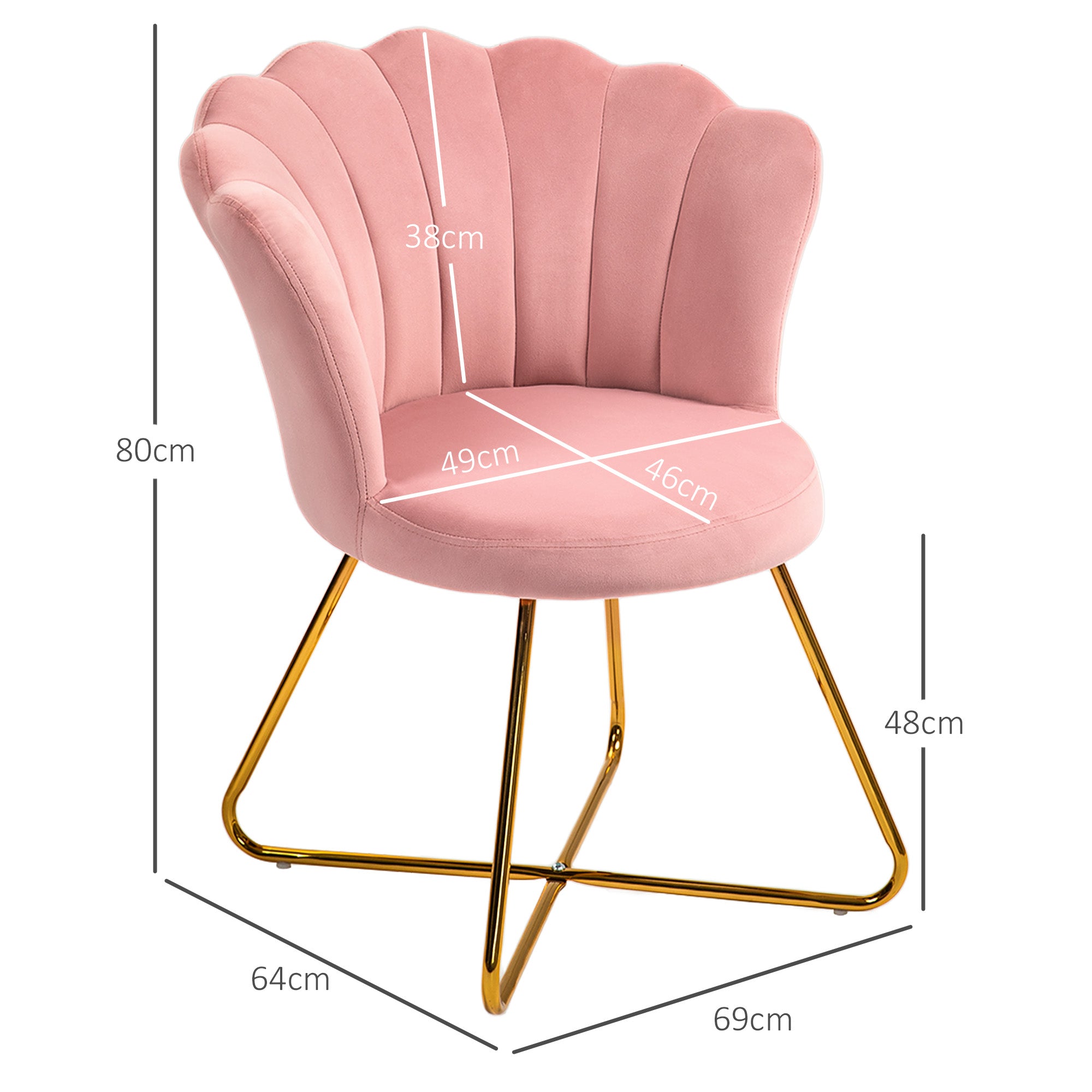 Fauteuil coquillage chaise coiffeuse fauteuil en velours fauteuil de salon avec pieds en acier pour salon et chambre 69 x 64 x 80 cm rose