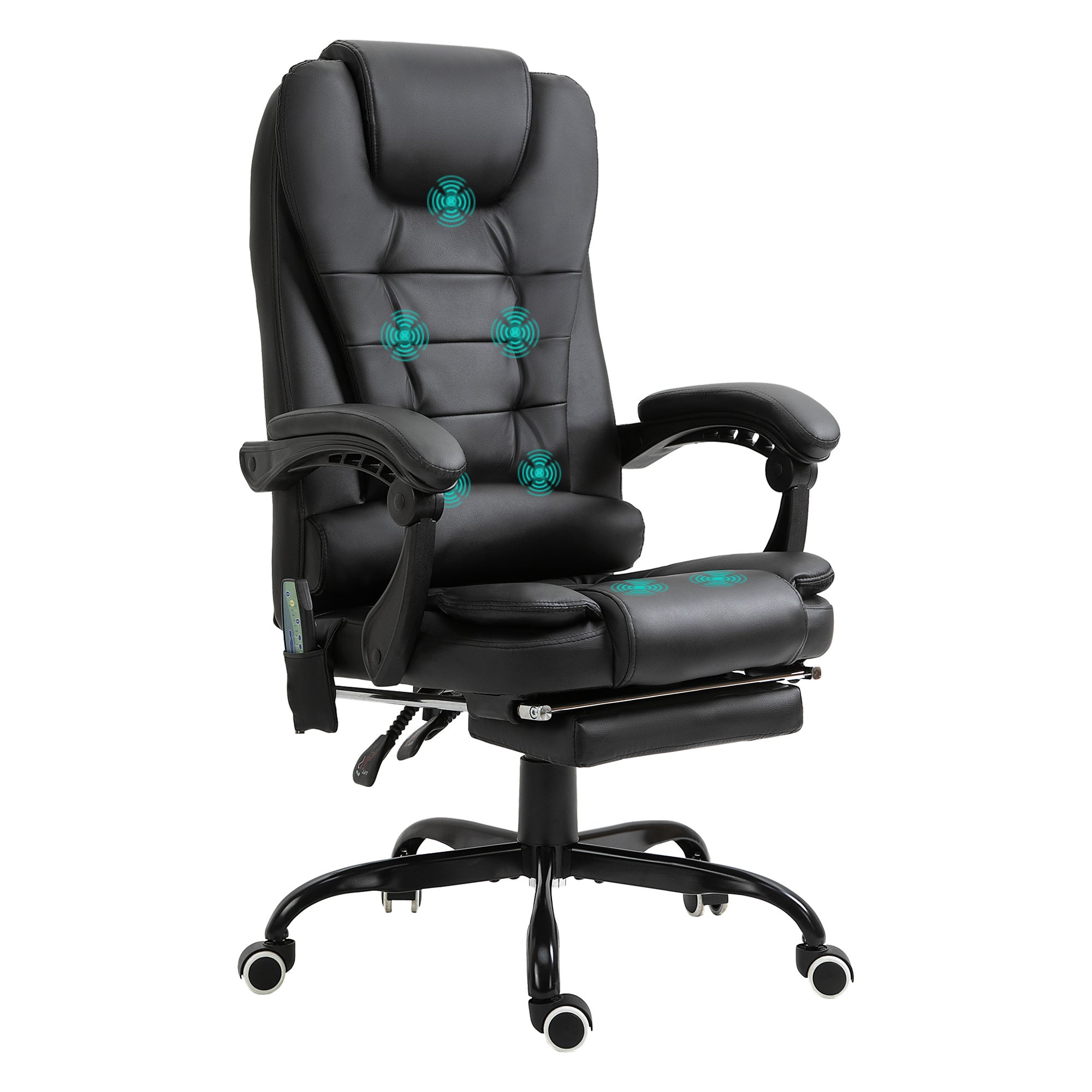 Fauteuil de bureau massant, chaise de bureau, chaise ergonomique avec hauteur réglable, dossier inclinable et télécommande filaire, repose-pieds rétractable et pivotant à 360°, noir