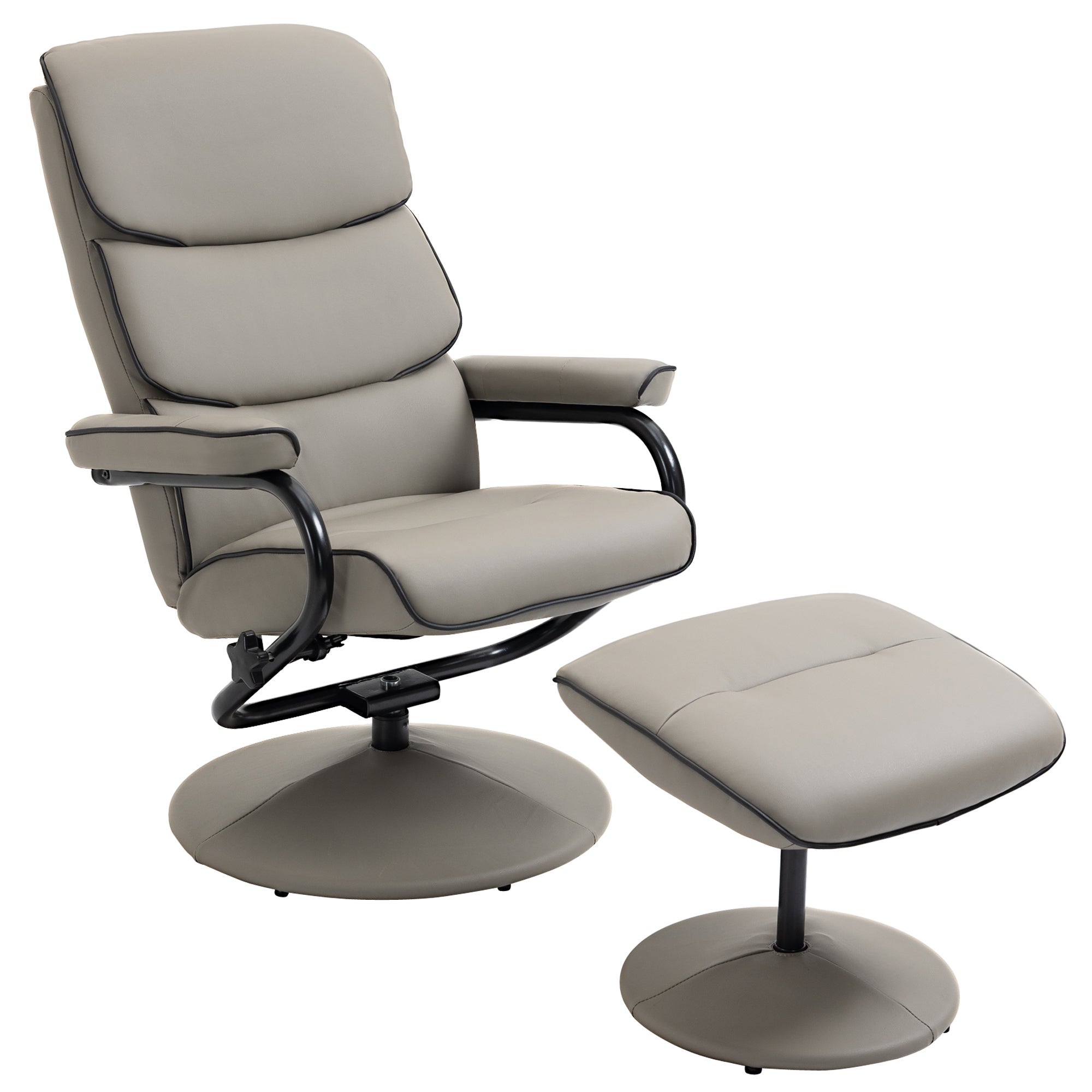 Fauteuil relax avec pouf, fauteuil TV avec dossier inclinable, siège pivotant à 360°, assise rembourrée confortable, jusqu'à 130 kg, pour salon, chambre, gris