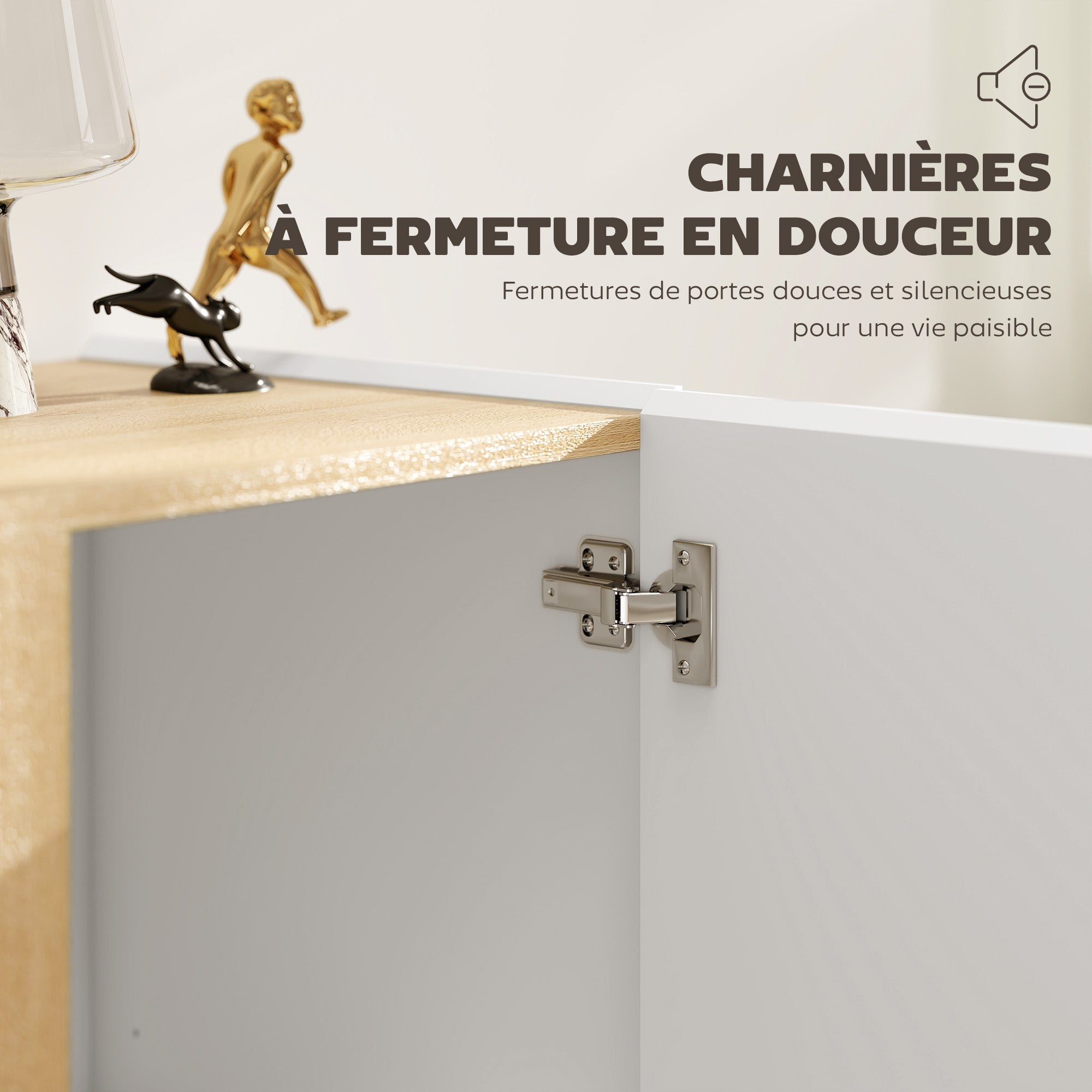 Buffet à haute brillance, meuble de rangement avec 2 portes à fermeture amortie et étagère réglable, style moderne, buffet salle à manger, cuisine et salon, 80 x 40 x 80 cm, blanc