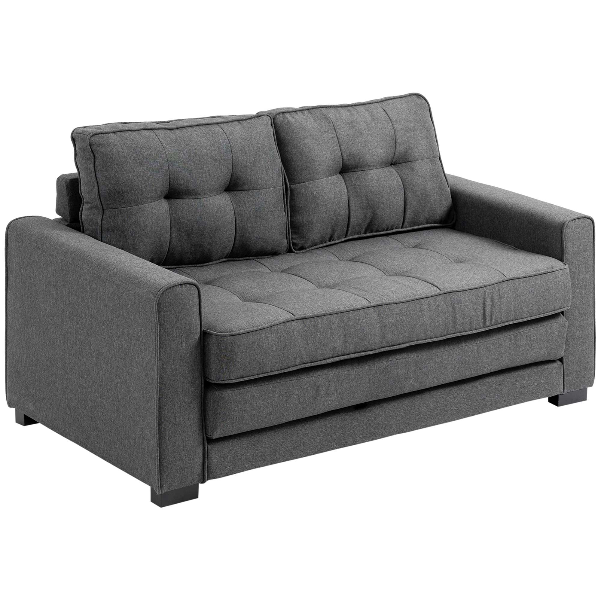 Canapé droit convertible 2 places - dossier capitonné - 147,5 x 75 x 85 cm - gris