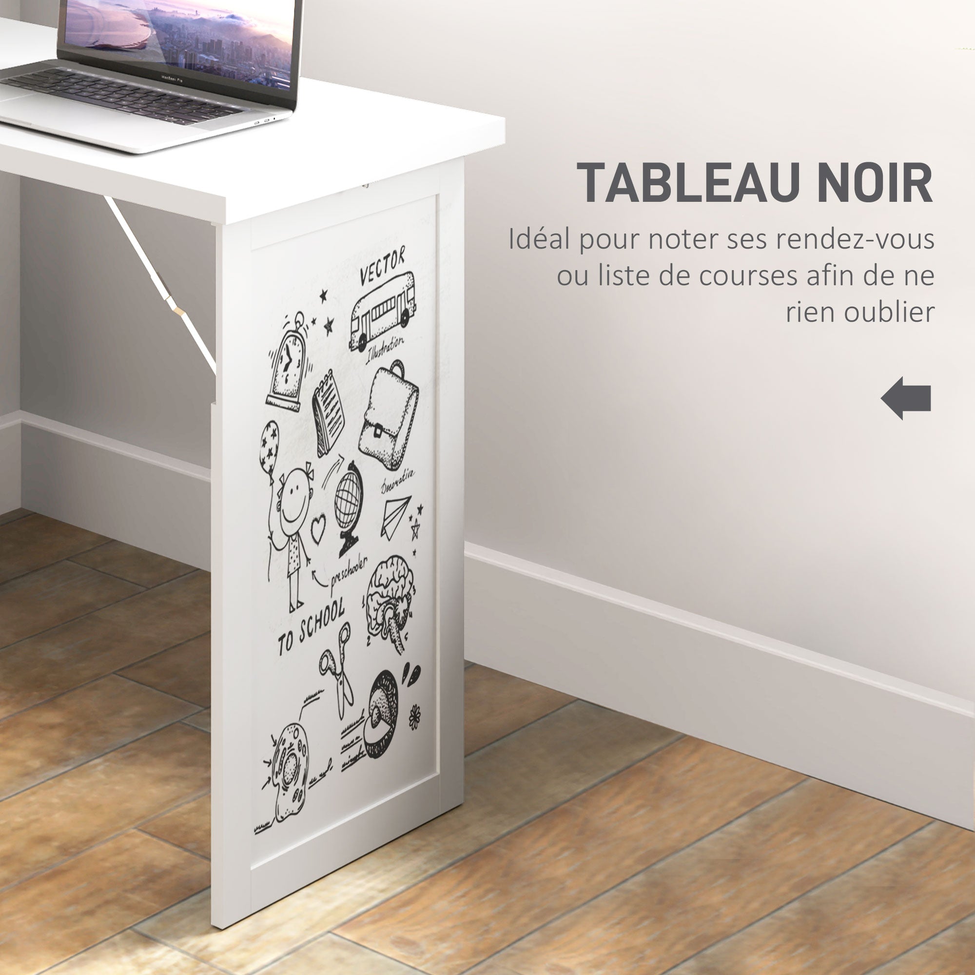 Bureau informatique pliable, bureau avec bibliothèque, poste de travail, tableau blanc, 9 compartiments ouverts et étagère réglable, table d'ordinateur pour chambre, 98x51x153cm, blanc