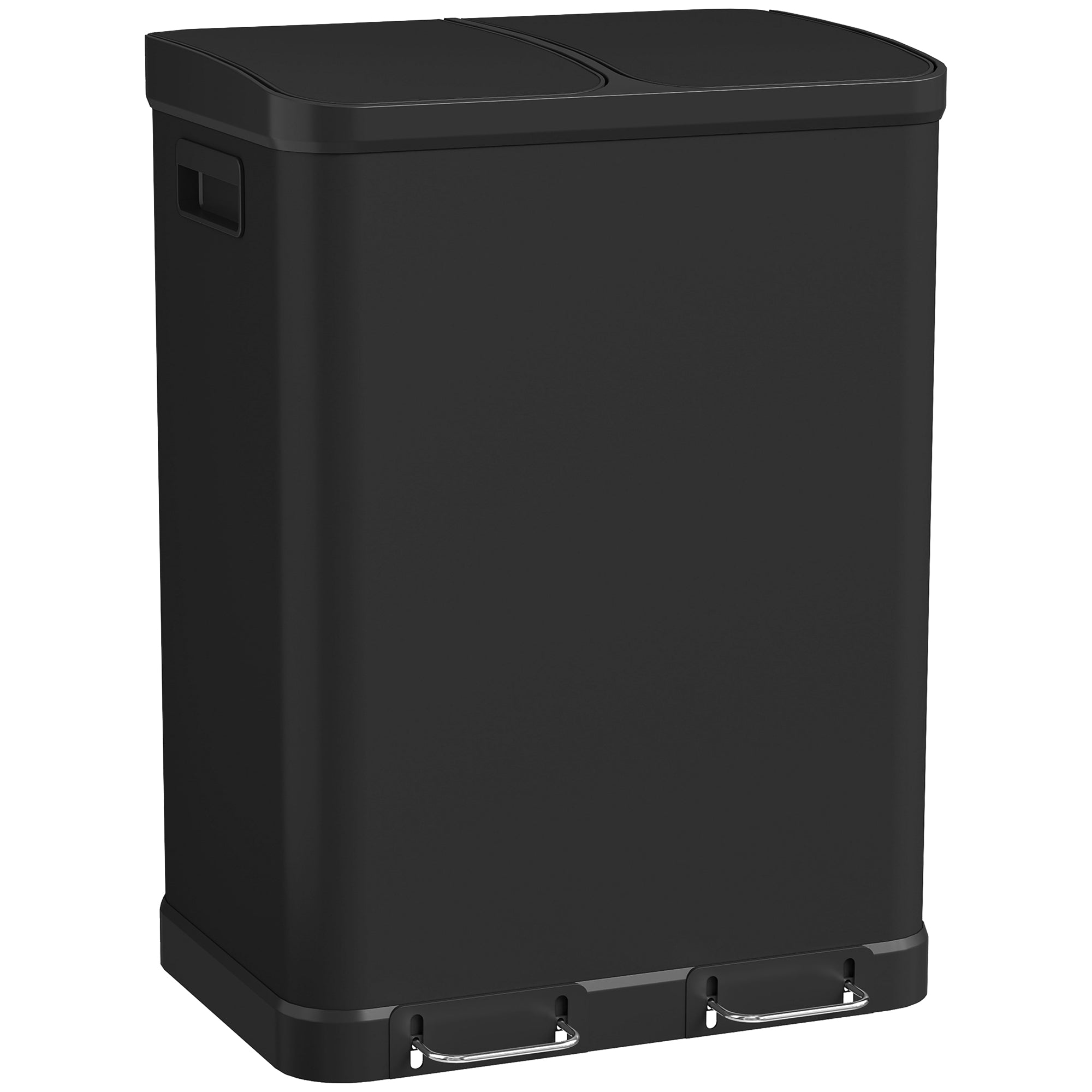 Poubelle à Double Compartiment 2x30L, Poubelle de Cuisine à Pédale en Acier Inoxydable, Couvercle à Fermeture Douce, Seaux Intérieurs Amovibles, Poignées, Anti-Traces, Noir