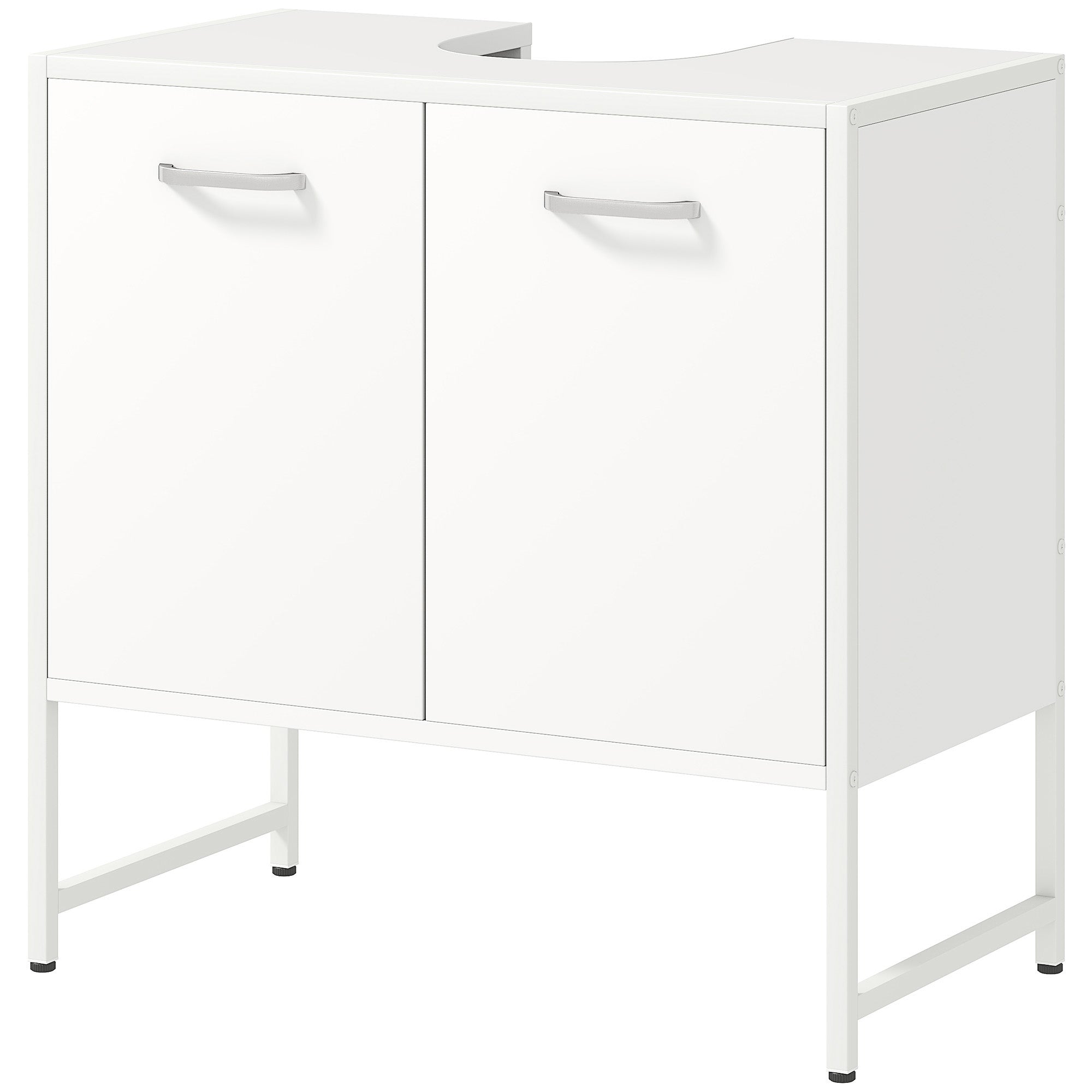 Meuble sous lavabo, meuble de salle de bain avec 2 portes à fermeture douce et étagère réglable, pieds en acier, armoire de salle de bains sous lavabo, 60 x 33 x 60,5 cm, blanc