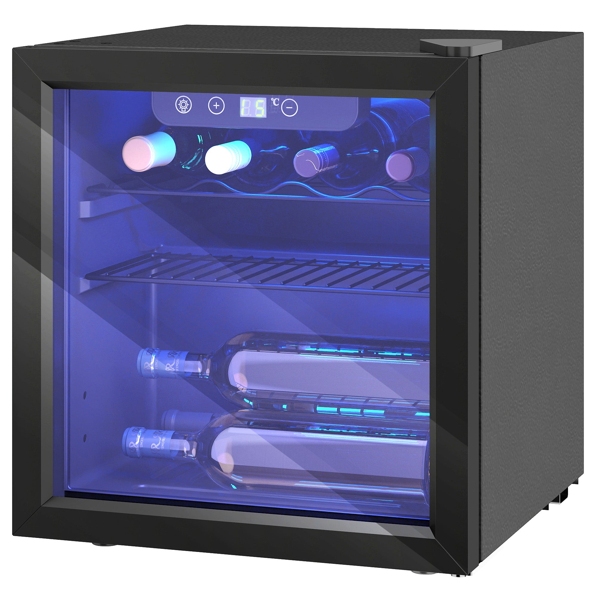 Cave à vin 12 bouteilles 36L, réfrigérateur à vin et boissons avec température réglable 4-16 °C, porte réversible en verre trempé double, éclairage LED et étagère amovible, noir