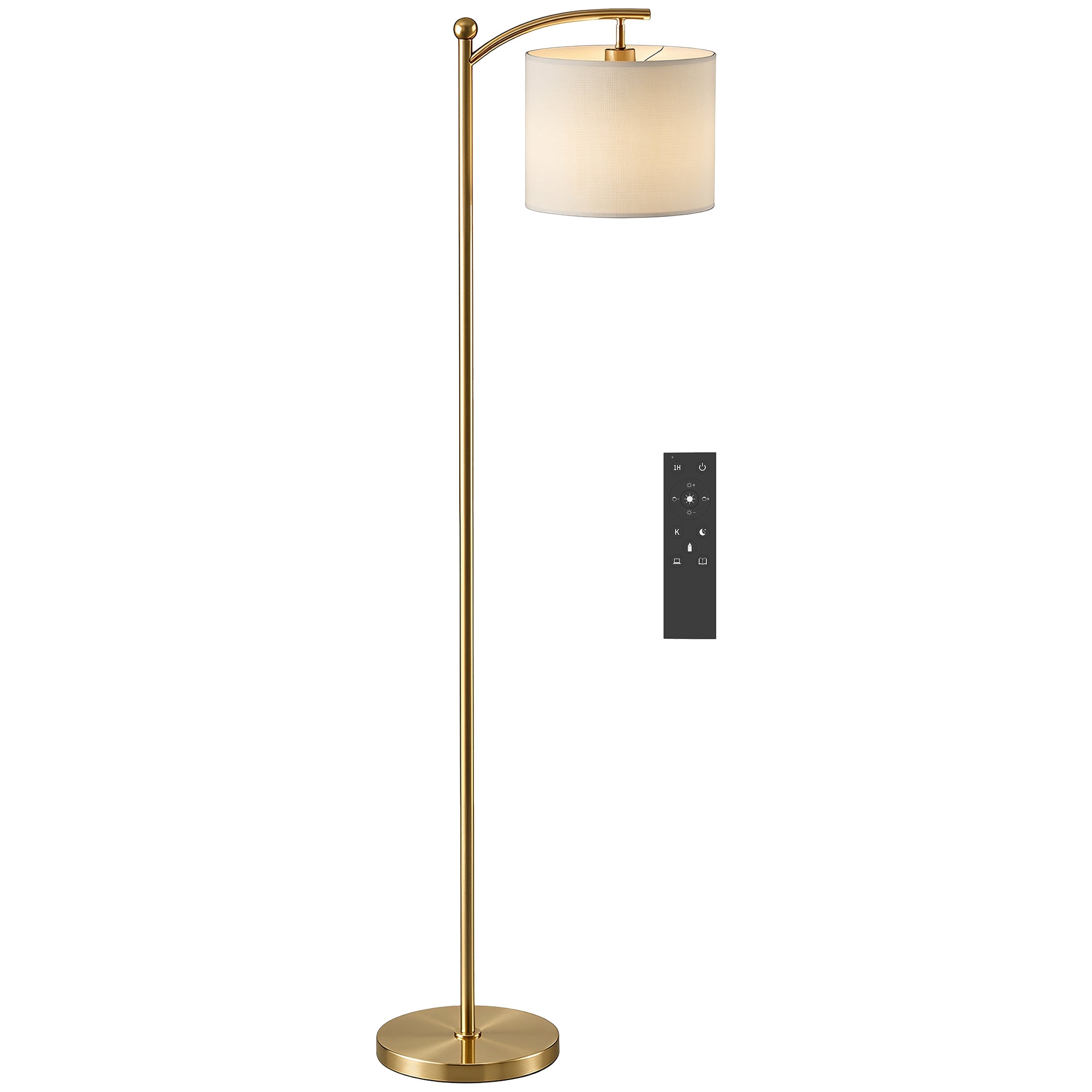 Lampadaire sur Pied de Salon, Lampe Salon Moderne Dimmable, 2 Températures de Couleur avec Télécommande, Minuterie de 60 minutes, pour Salon et Chambre, 160 cm, Doré