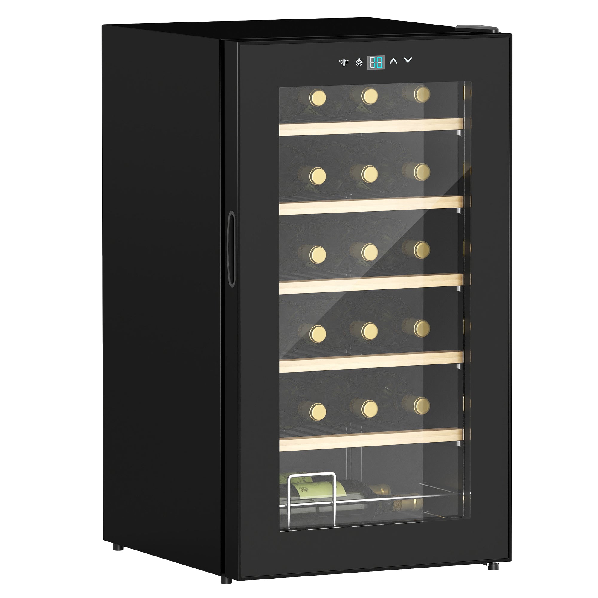 Cave à vin 24 bouteilles 65L, réfrigérateur à vin silencieux température réglable 5-20°, avec éclairage LED, panneau de commande tactile, haute performance 41dB noir