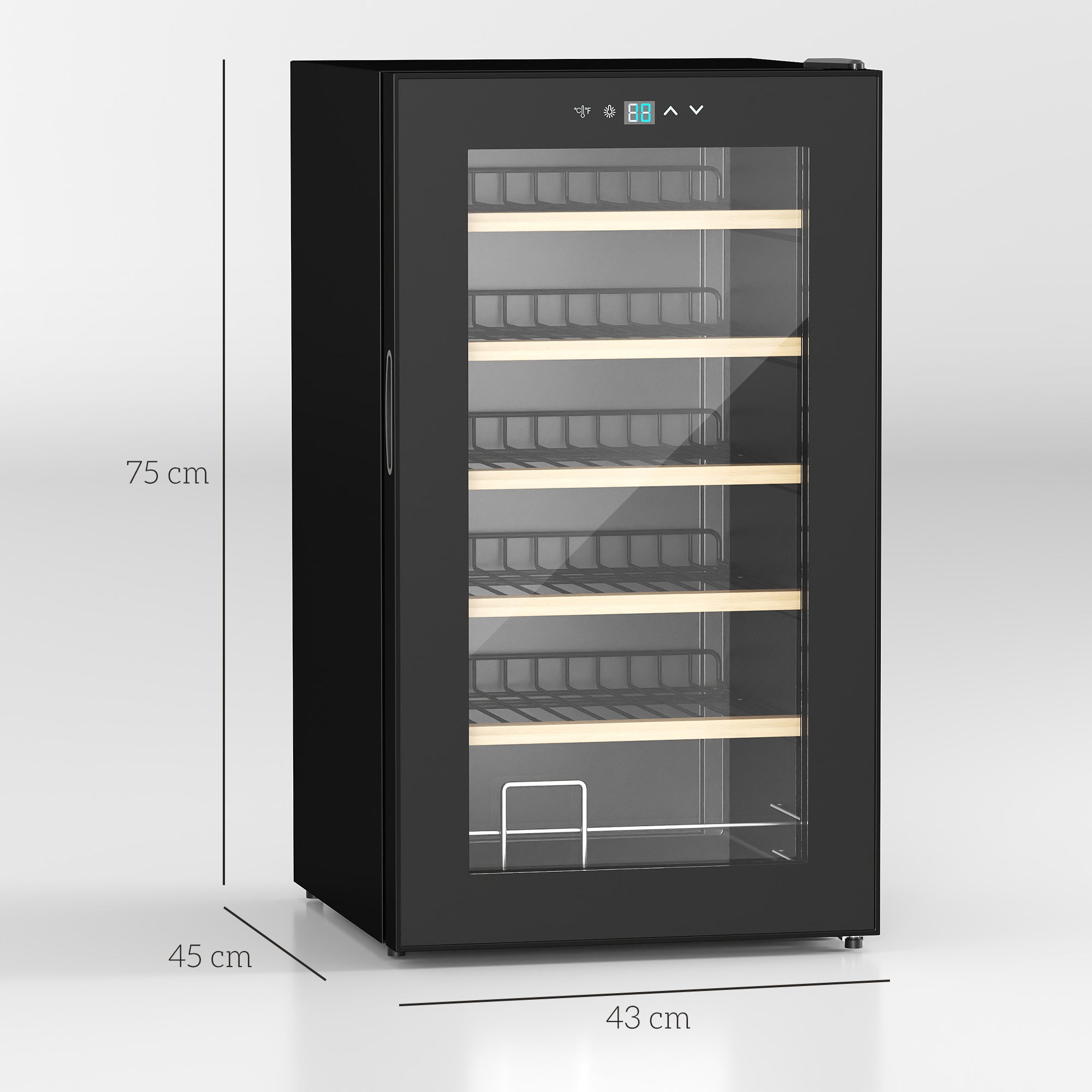 Cave à vin 24 bouteilles 65L, réfrigérateur à vin silencieux température réglable 5-20°, avec éclairage LED, panneau de commande tactile, haute performance 41dB noir