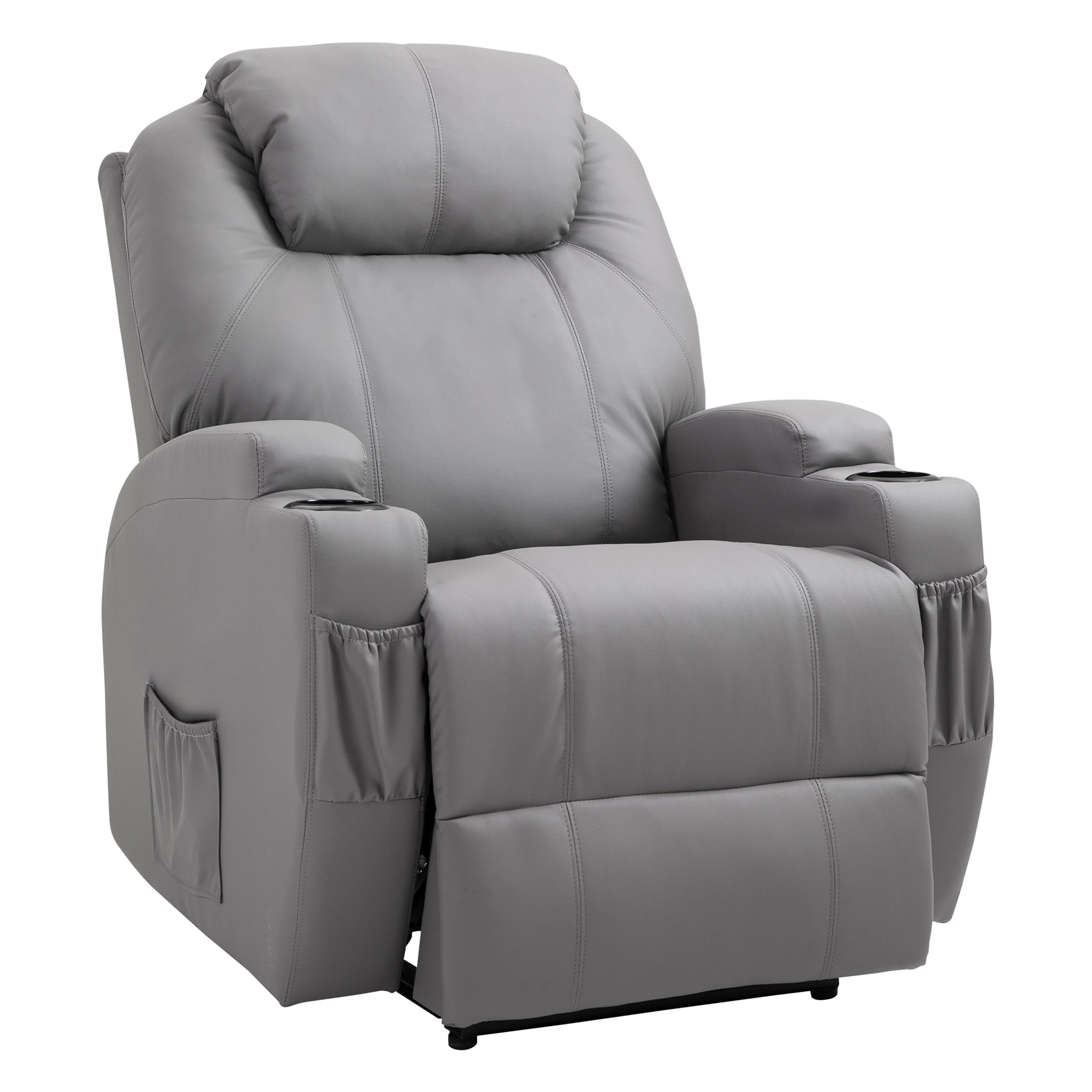 Fauteuil de Massage Inclinable, Chaise de Relaxation avec dossier et repose-pied électrique réglables revêtement synthétique pour Salon, Chambre, Cinéma Maison Gris