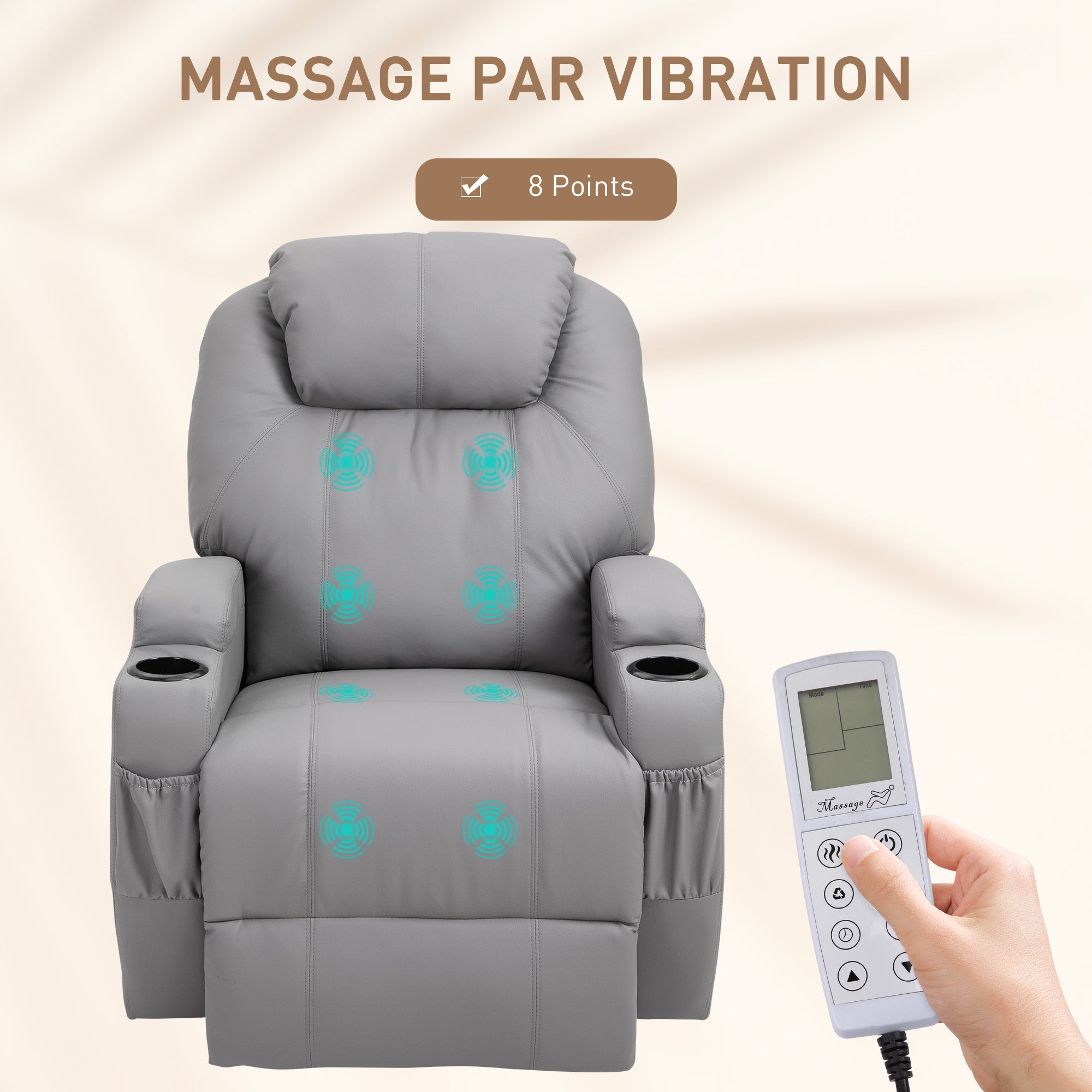 Fauteuil de Massage Inclinable, Chaise de Relaxation avec dossier et repose-pied électrique réglables revêtement synthétique pour Salon, Chambre, Cinéma Maison Gris