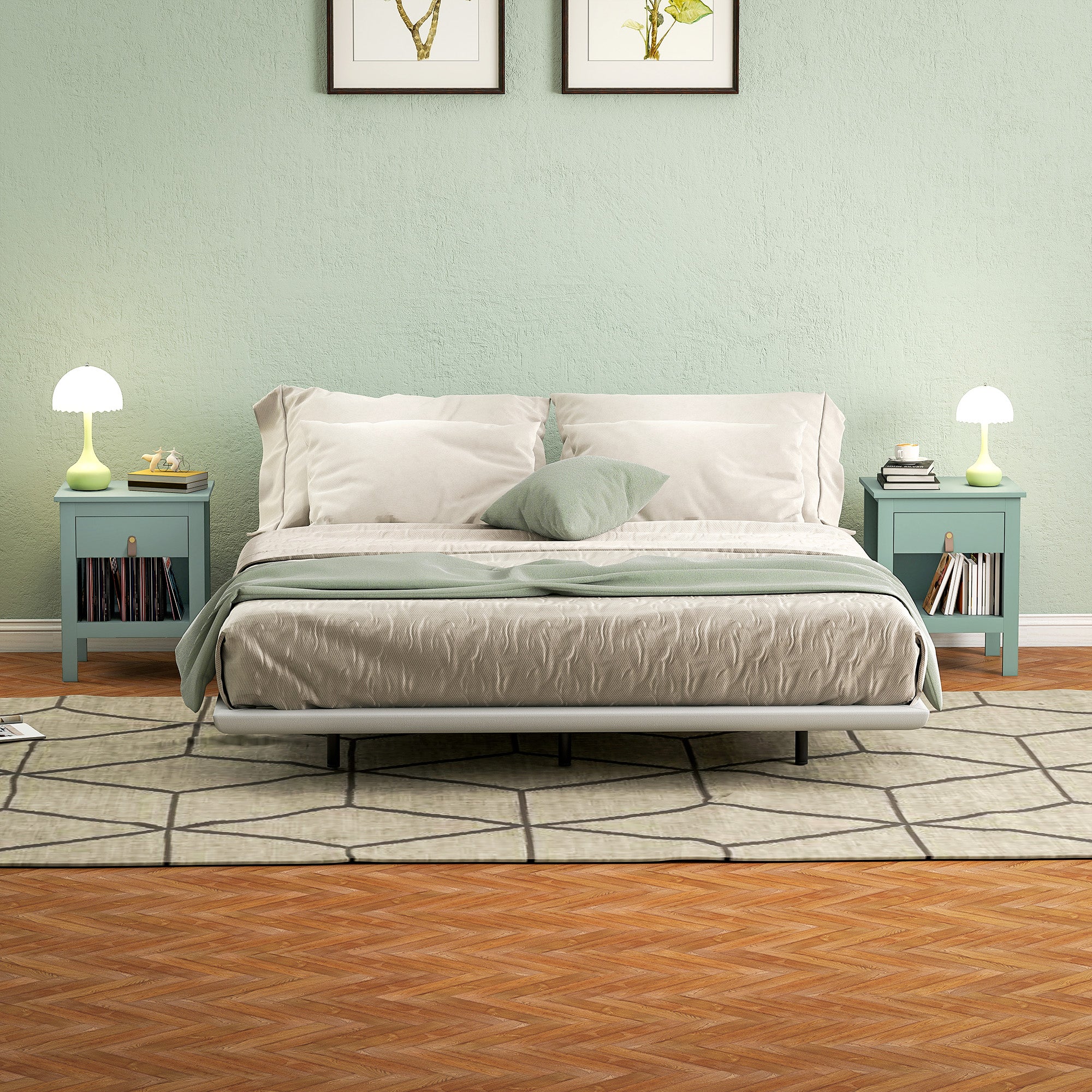 Lot de 2 tables de chevet table de nuit avec tiroir et compartiment ouvert, style moderne pour chambre à coucher, salon, 45 x 40 x 55 cm, vert