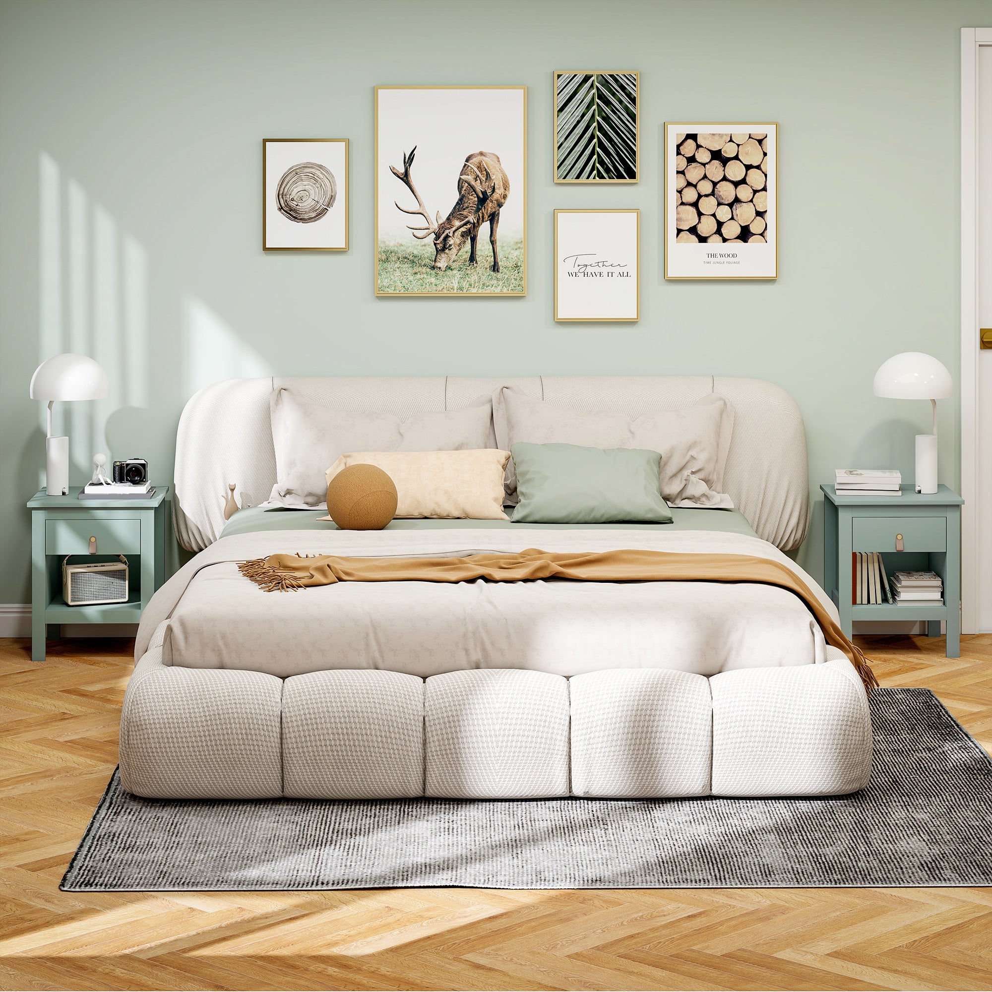 Lot de 2 tables de chevet table de nuit avec tiroir et compartiment ouvert, style moderne pour chambre à coucher, salon, 45 x 40 x 55 cm, vert