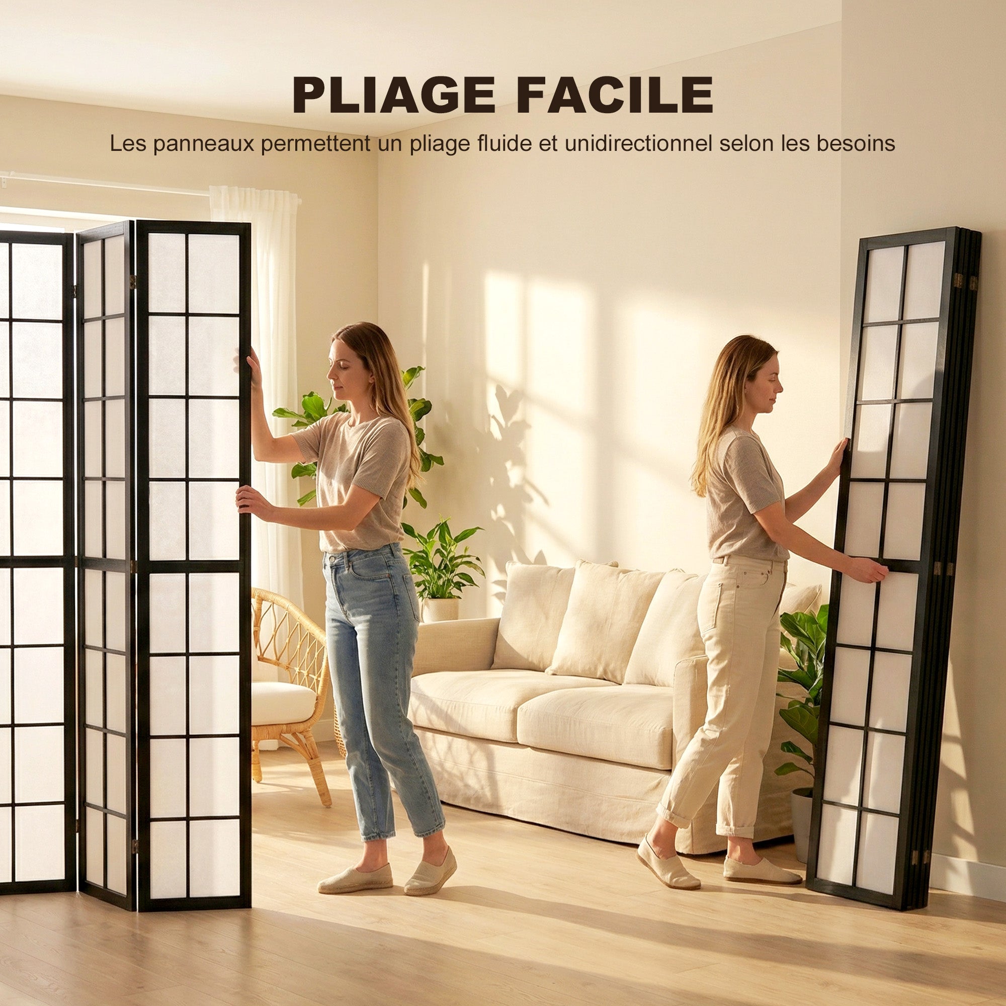 Paravent interieur pliable 4 panneaux 160 x 170 cm séparateur de pièce en bois closion de séparation pour salon chambre à coucher maison, noir