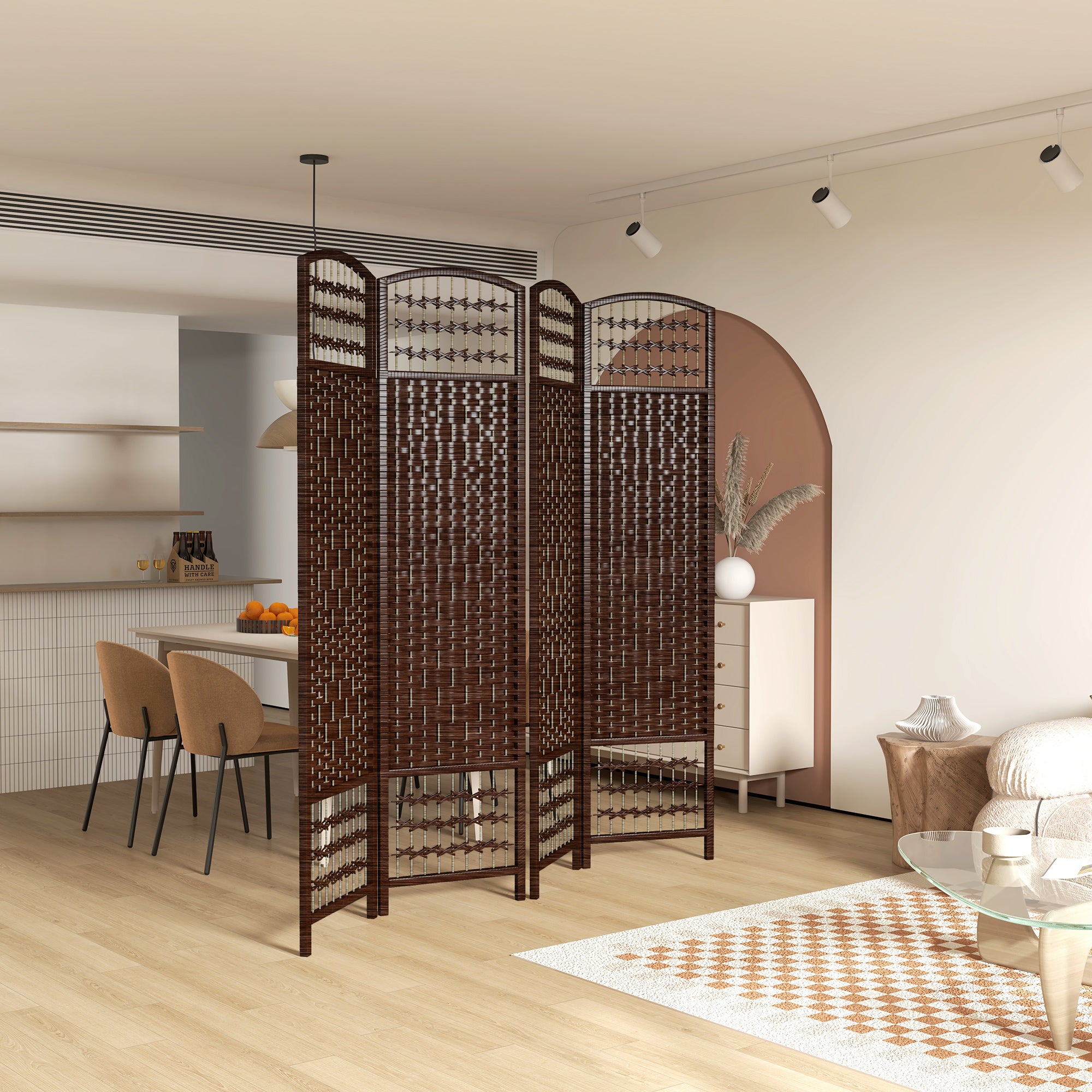 Paravent en bois 160 x 170 cm séparateur de pièce pliable 4 panneaux cloison de séparation chambre à coucher maison intérieur marron