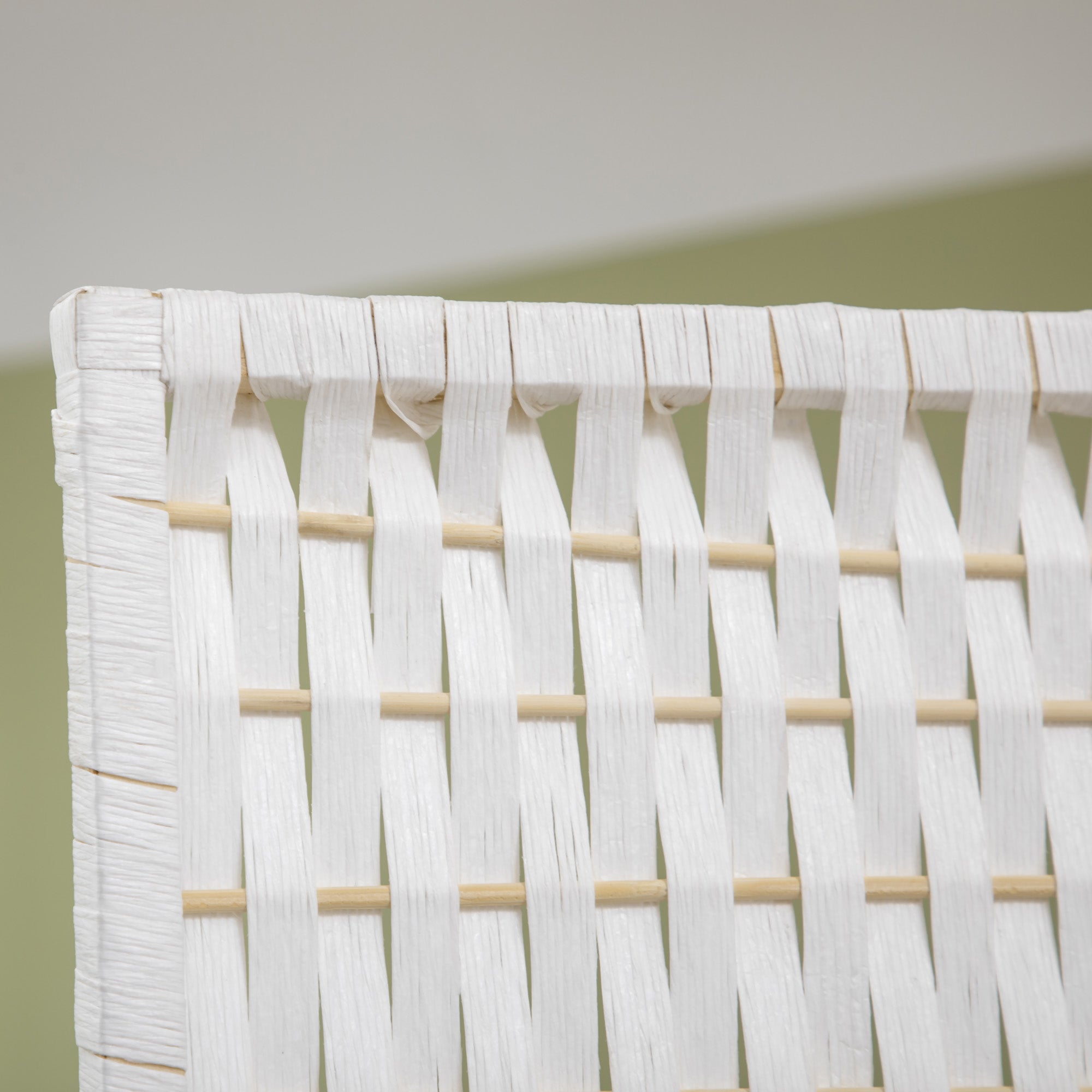 Paravent intérieur 4 panneaux 181L x 180H cm 2 étagères pliables séparateur de pièce bois de pin bambou fibres de papier tressée blanc paille