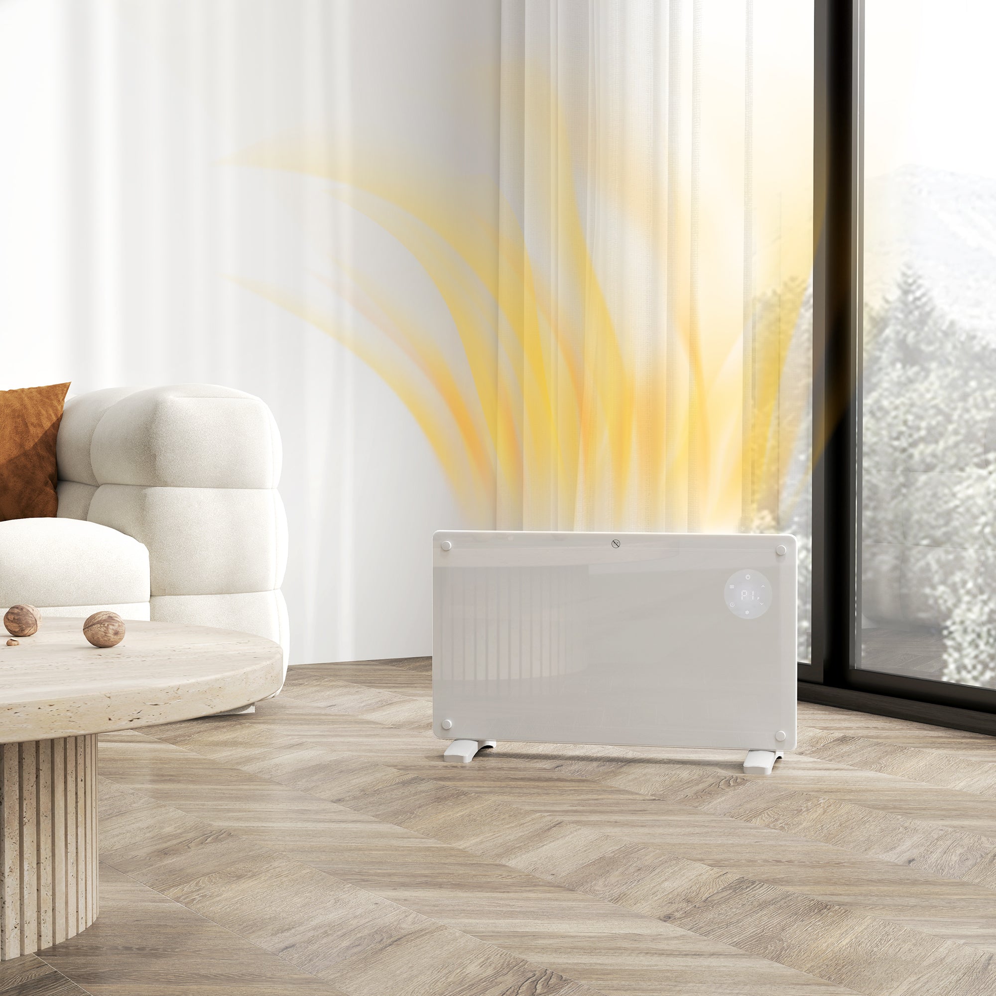 Radiateur électrique chauffage électrique mural ou au sol 1500W convecteur en verre avec affichage LED, minuterie 24 heures ou hebdomadaire, thermostat, télécommande, blanc