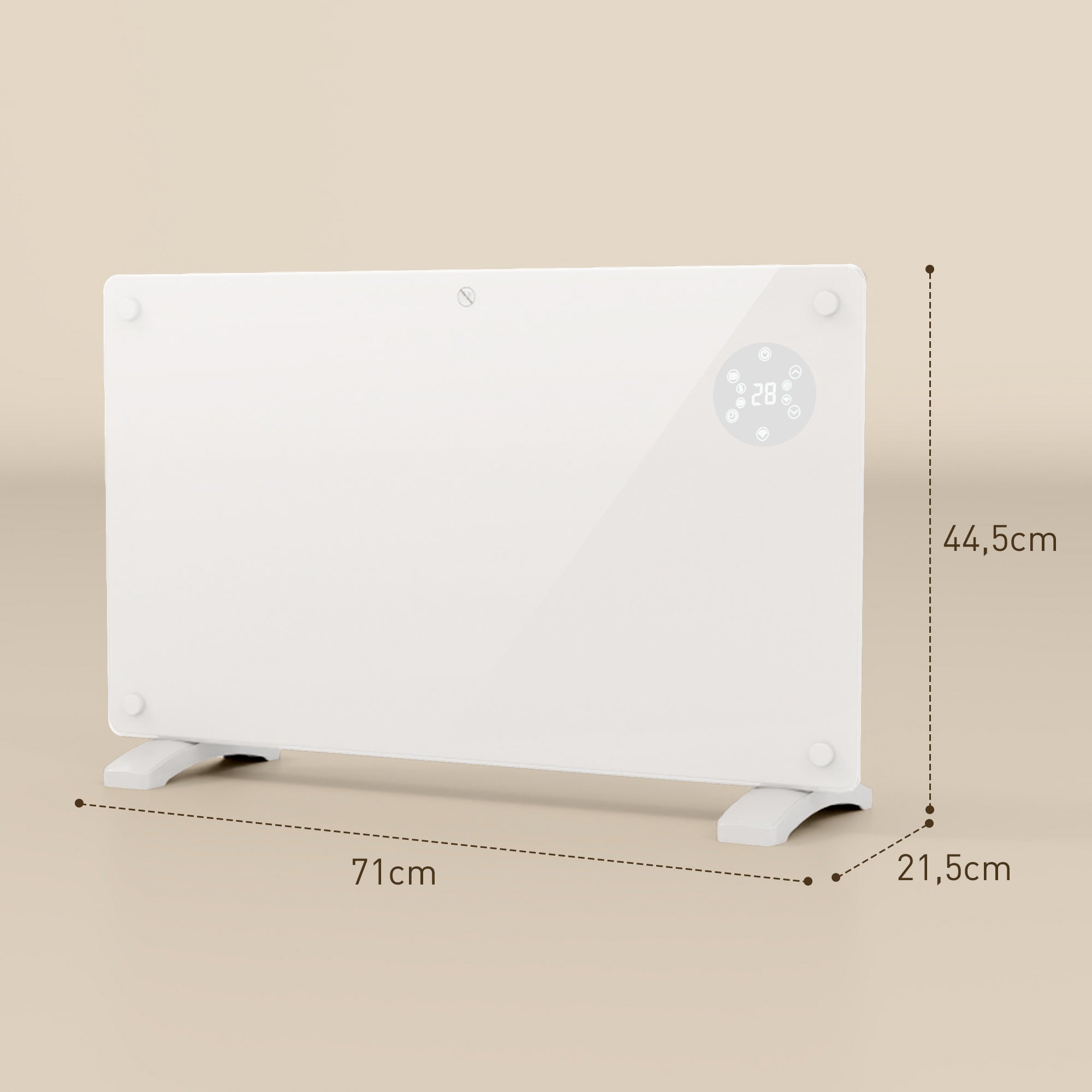 Radiateur électrique chauffage électrique mural ou au sol 1500W convecteur en verre avec affichage LED, minuterie 24 heures ou hebdomadaire, thermostat, télécommande, blanc