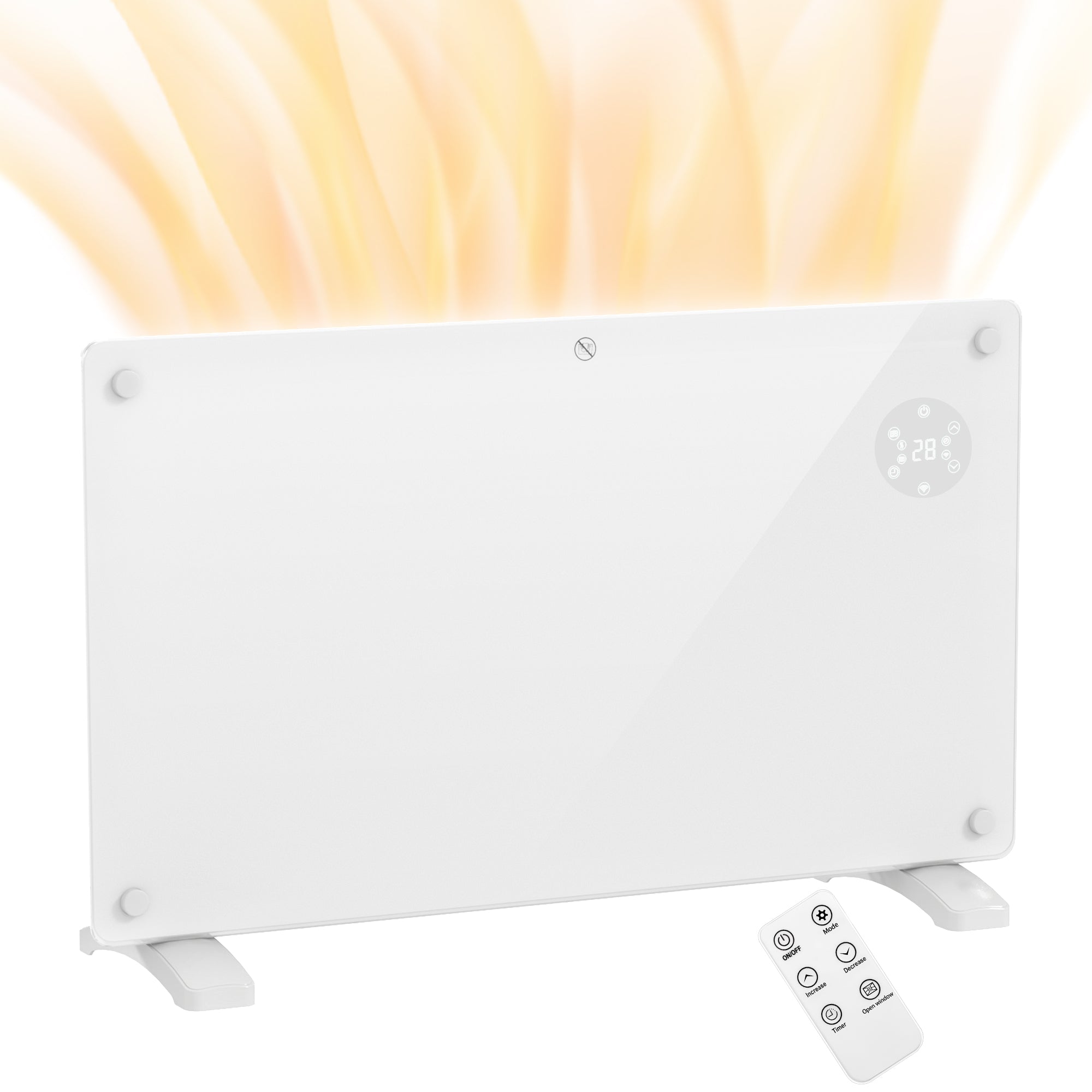 Radiateur électrique chauffage électrique mural ou au sol 1500W convecteur en verre avec affichage LED, minuterie 24 heures ou hebdomadaire, thermostat, télécommande, blanc