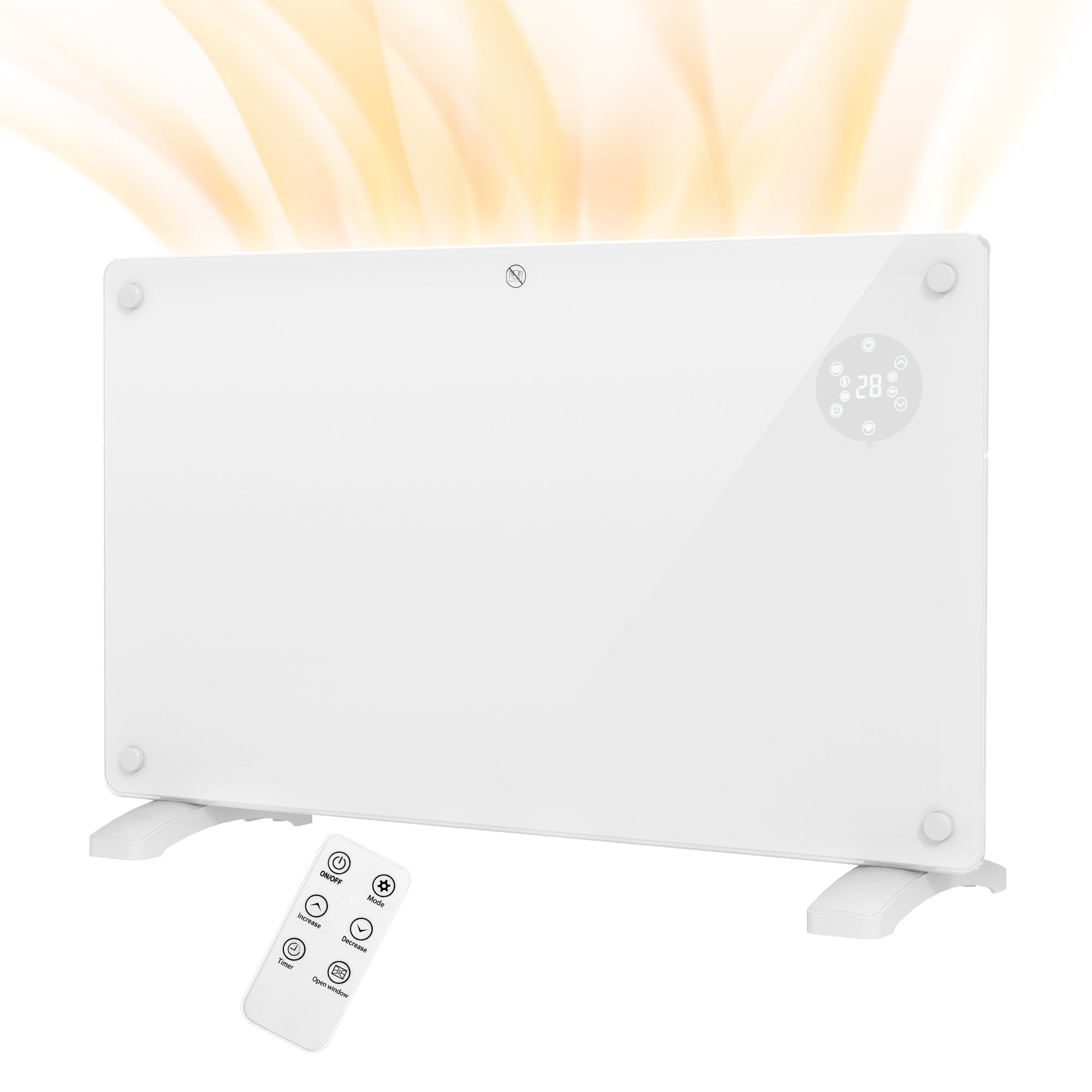 Radiateur électrique chauffage électrique mural ou au sol 1500W convecteur en verre avec affichage LED, minuterie 24 heures ou hebdomadaire, thermostat, télécommande, blanc